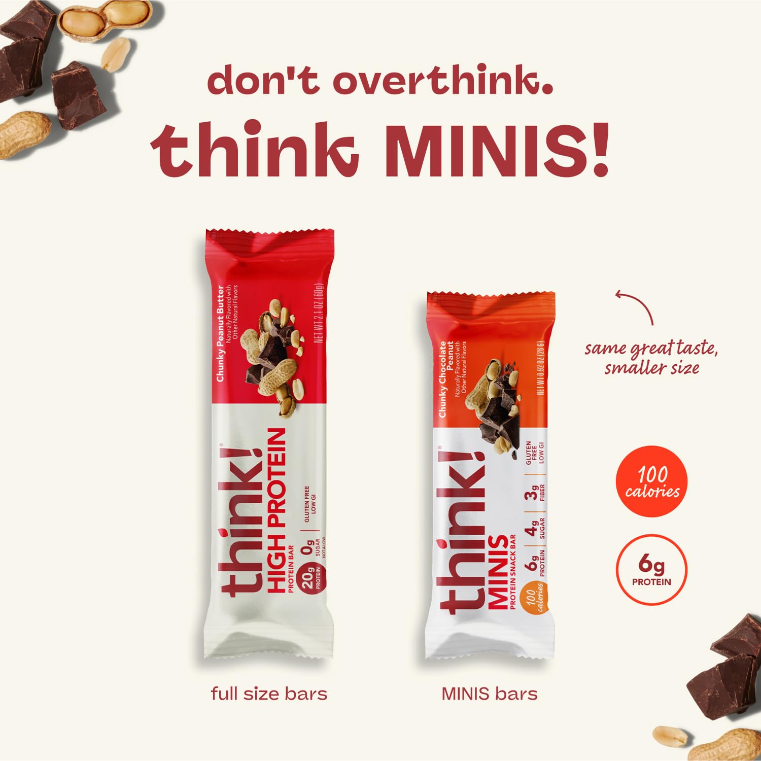 Think! Minis Protein Snack Bars - Gluten Free, Chocolate Peanut Butter Flavor (15 Count) - Perfect for On-the-Go Energy, Post-Workout Recovery & Girl Scouts Activities