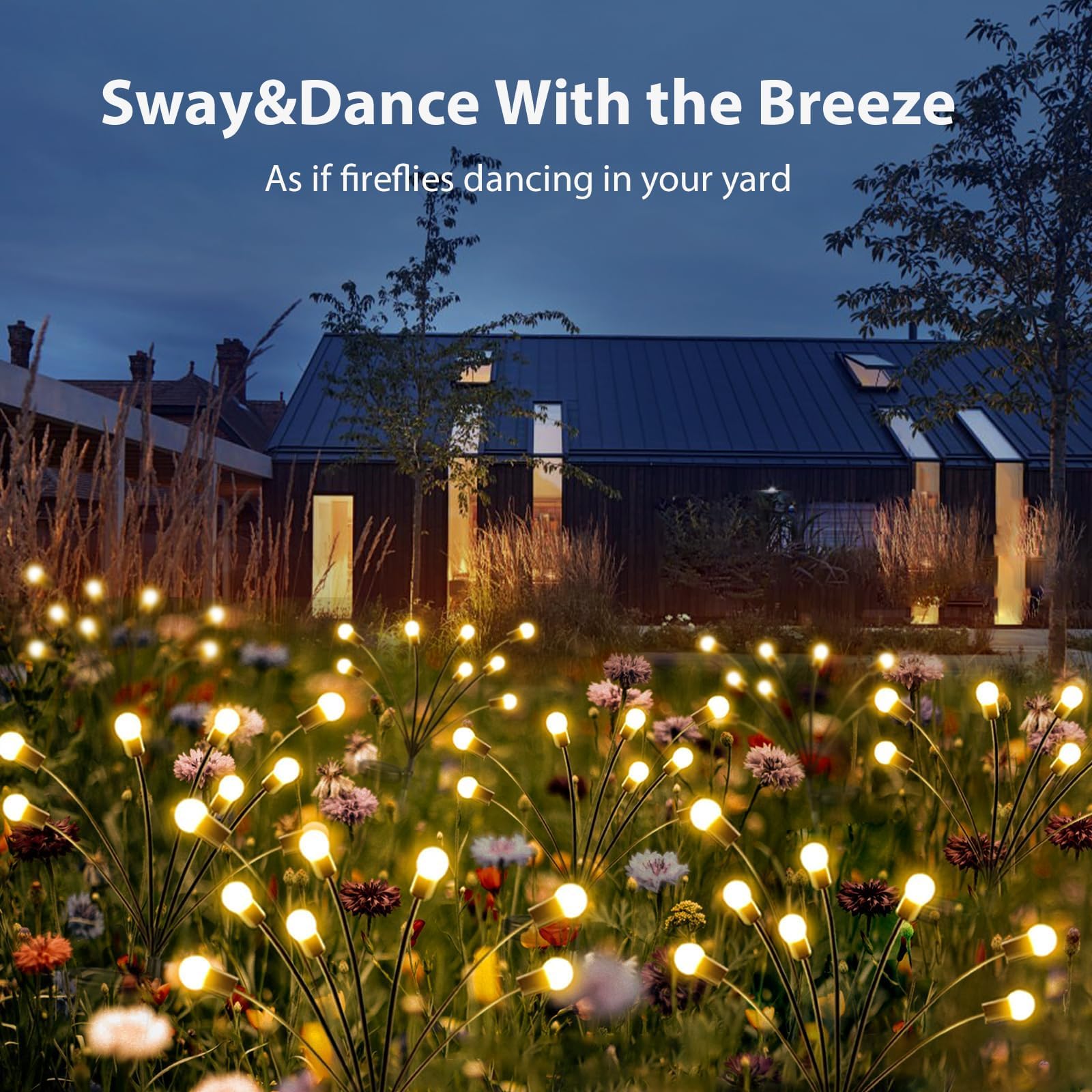 Upgraded 4 Pack Solar Firefly Lights Outdoor - Waterproof Solar Garden Lights with Swaying Effect for Yard, Patio, Pathway & Wedding Decor (Warm White) | Perfect for Landscape Lighting, Backyard Ambiance & Evening Outdoor Parties