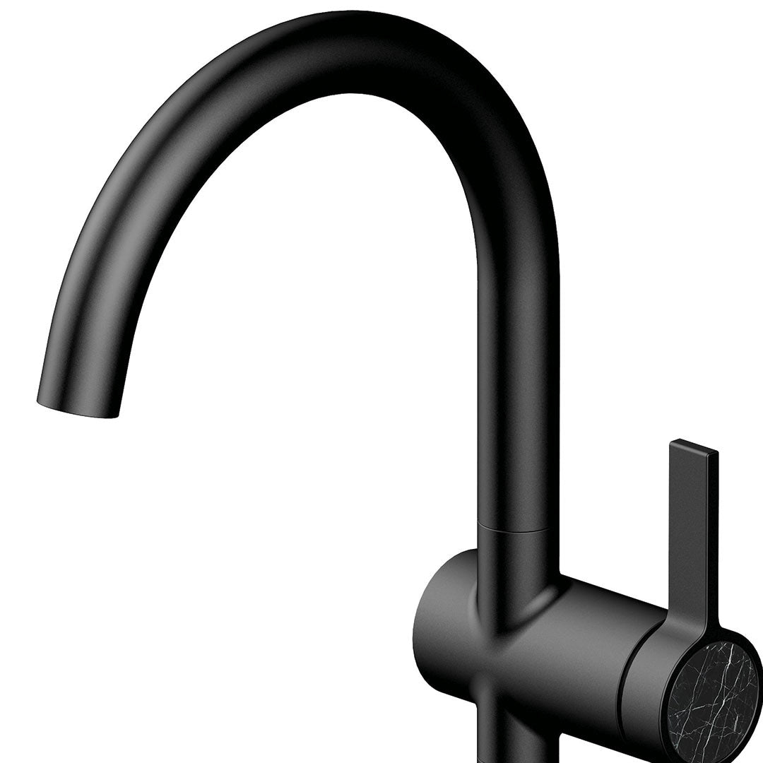DAX Portofino Single Handle Vessel Bathroom Faucet - Matte Black Finish (DAX 4341B BL) | Modern Sink Faucet for Bathroom Vanity, Powder Room & Guest Bath Decor