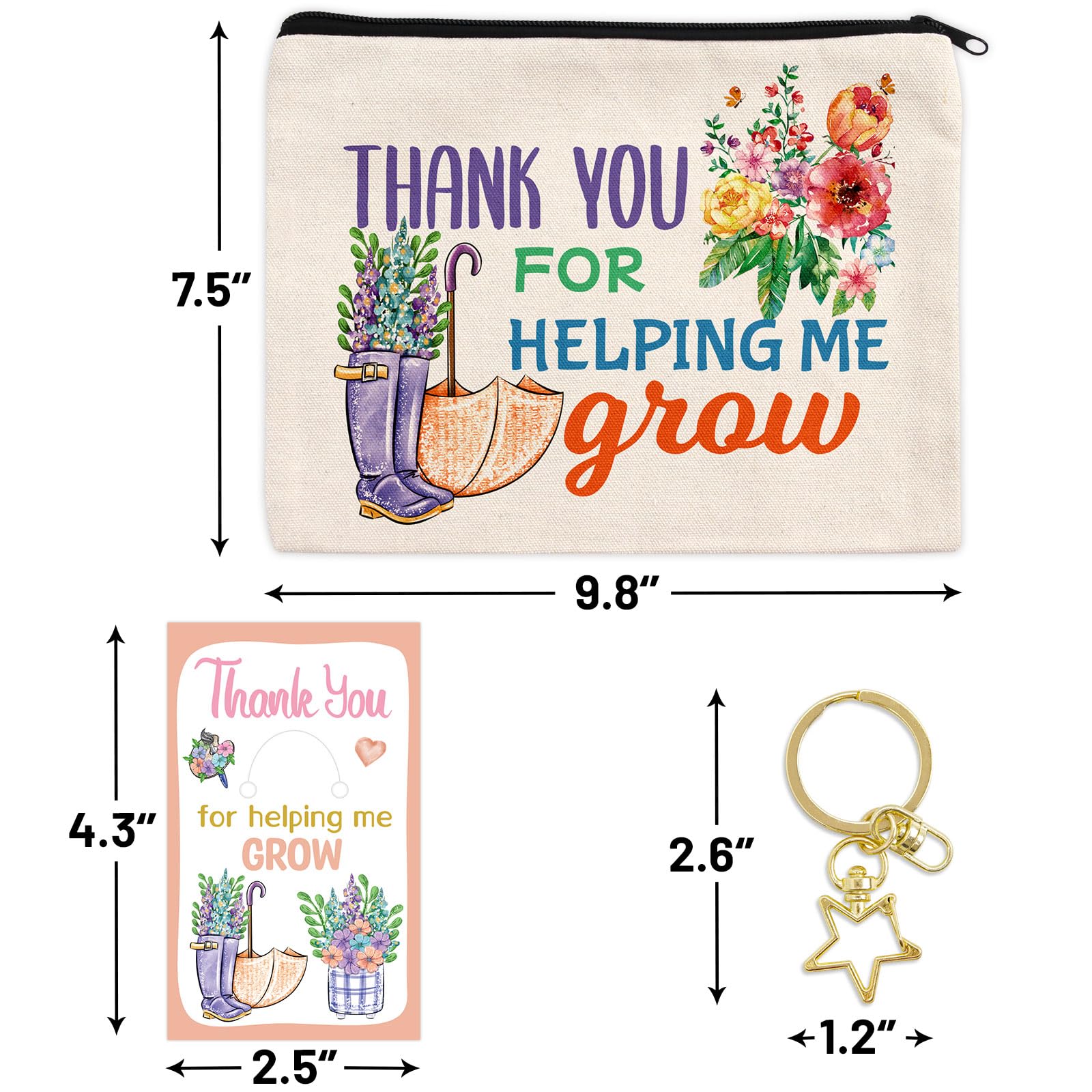 WorldBazaar 6-Piece Teacher Appreciation Gift Set - Makeup Bags, Blessing Cards & Keychains - Perfect for Teacher's Day, Week & End of Year - Great for Cosmetics, Jewelry & Small Essentials