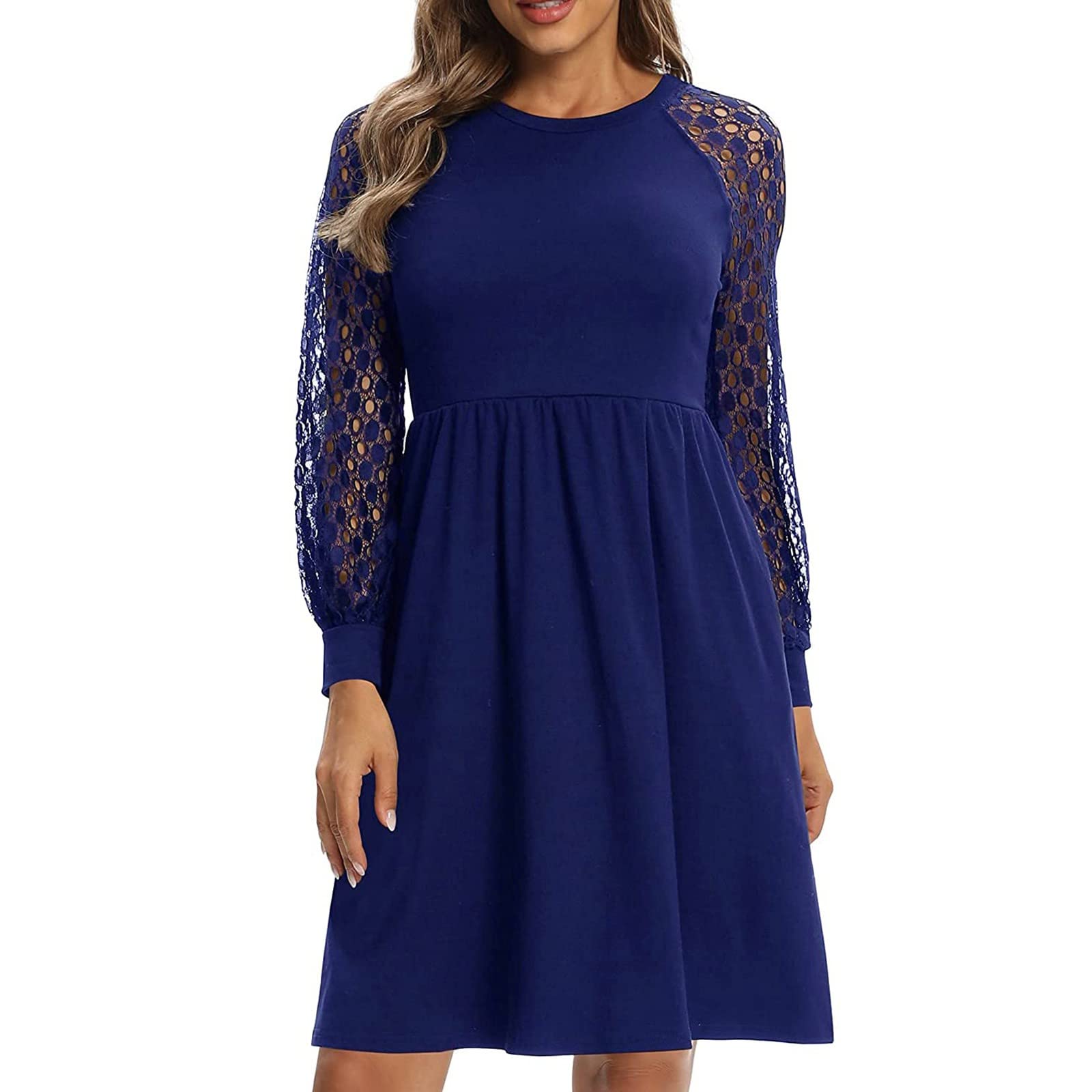 Elegant Hollow Lace Long Sleeve Midi Dress for Women - Perfect for Weddings, Parties & Formal Occasions