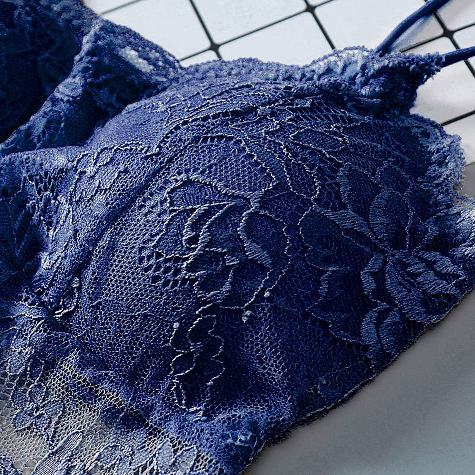 3-Piece Women's Sexy Lace Crisscross Bandeau Vest with Chest Pad - Sports Underwear & Nightwear for Sleep, Lounge & Intimate Moments - Blue