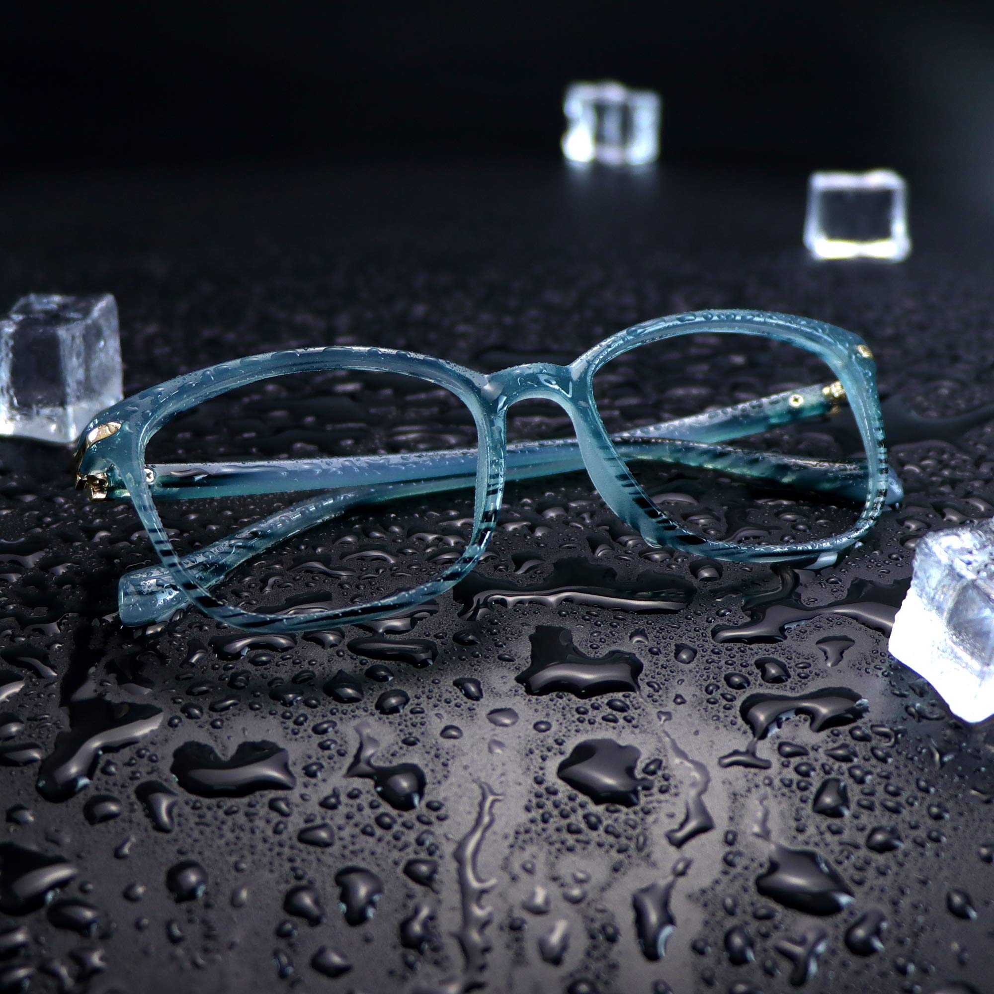 VisionGlobal Blue Light Blocking Glasses for Women - Anti Eyestrain Computer & Reading Glasses with Stylish Square Frame - Anti Glare TV & Digital Screen Protection (Slate Blue, No Magnification) - Perfect for Office Work, Online Classes & Gaming