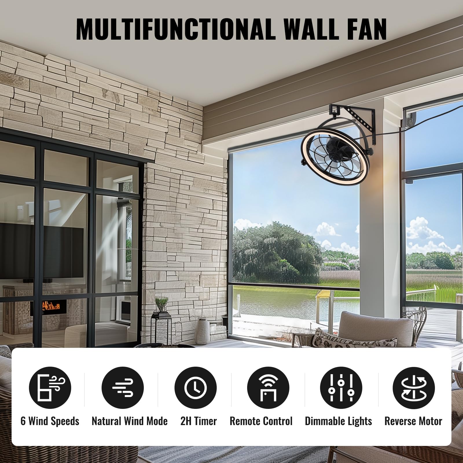 Siljoy 21 Inch Wall Mount Fan with Remote - 6-Speed Industrial Wall Mounted Fan with LED Light & Timer for Bedroom, Garage, Warehouse, Greenhouse - Perfect for Cooling Covered Patios and Indoor Spaces