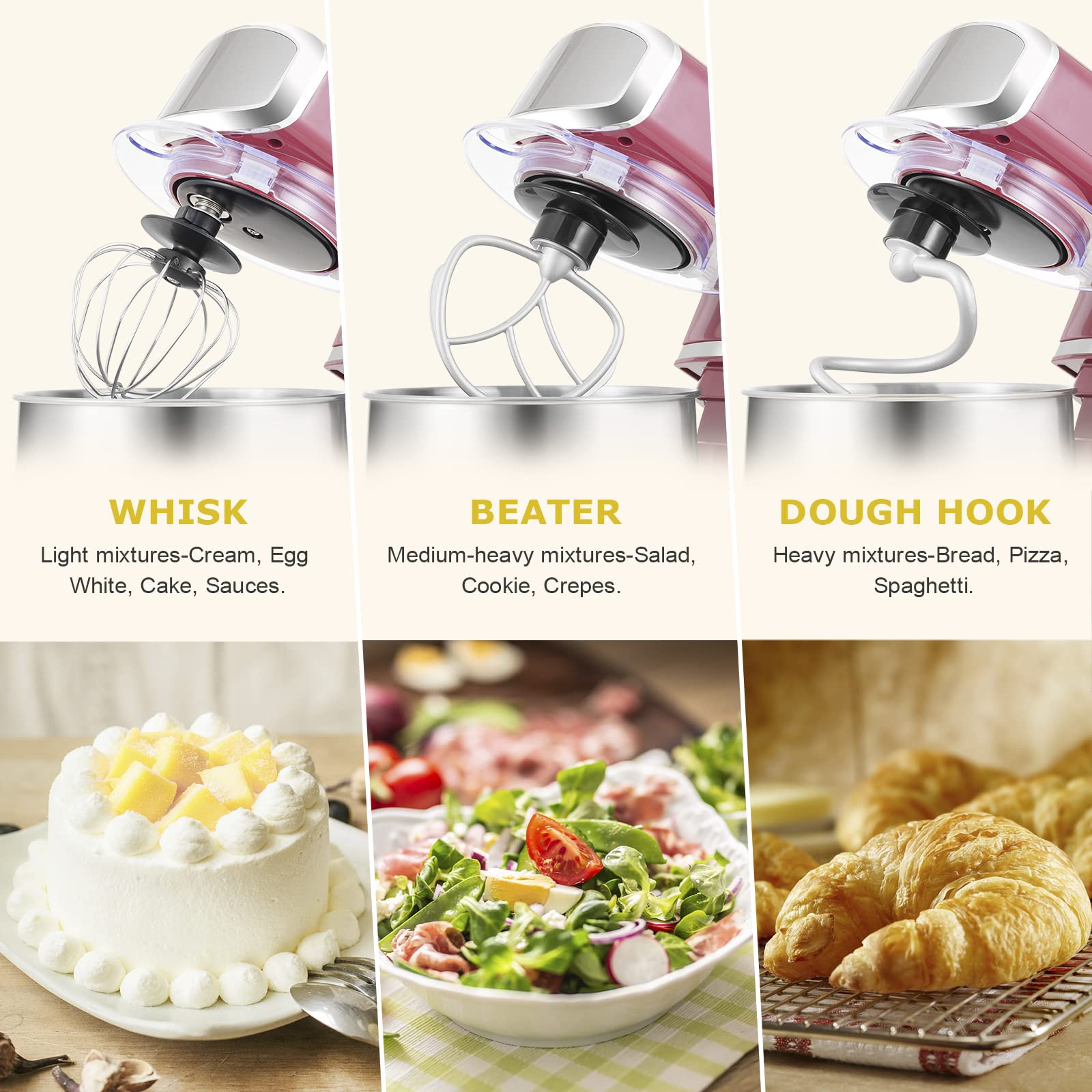 3.2Qt Stand Mixer - 6-Speed Electric Food Mixer with Attachments for Baking & Cooking (Purplish-red)