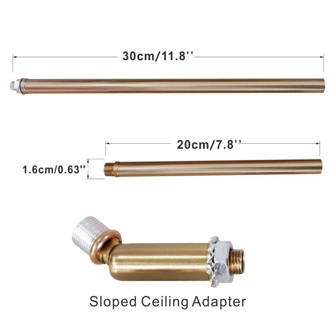 BOKT Downrod Extension Lamp Stem - Pendant Light Extension Rod with Threaded Tube & Sloped Ceiling Adapter Kit - Perfect for Vaulted or Angled Ceilings (Brass Finish) - Ideal for Dining Rooms, Living Rooms, and Bedroom Lighting