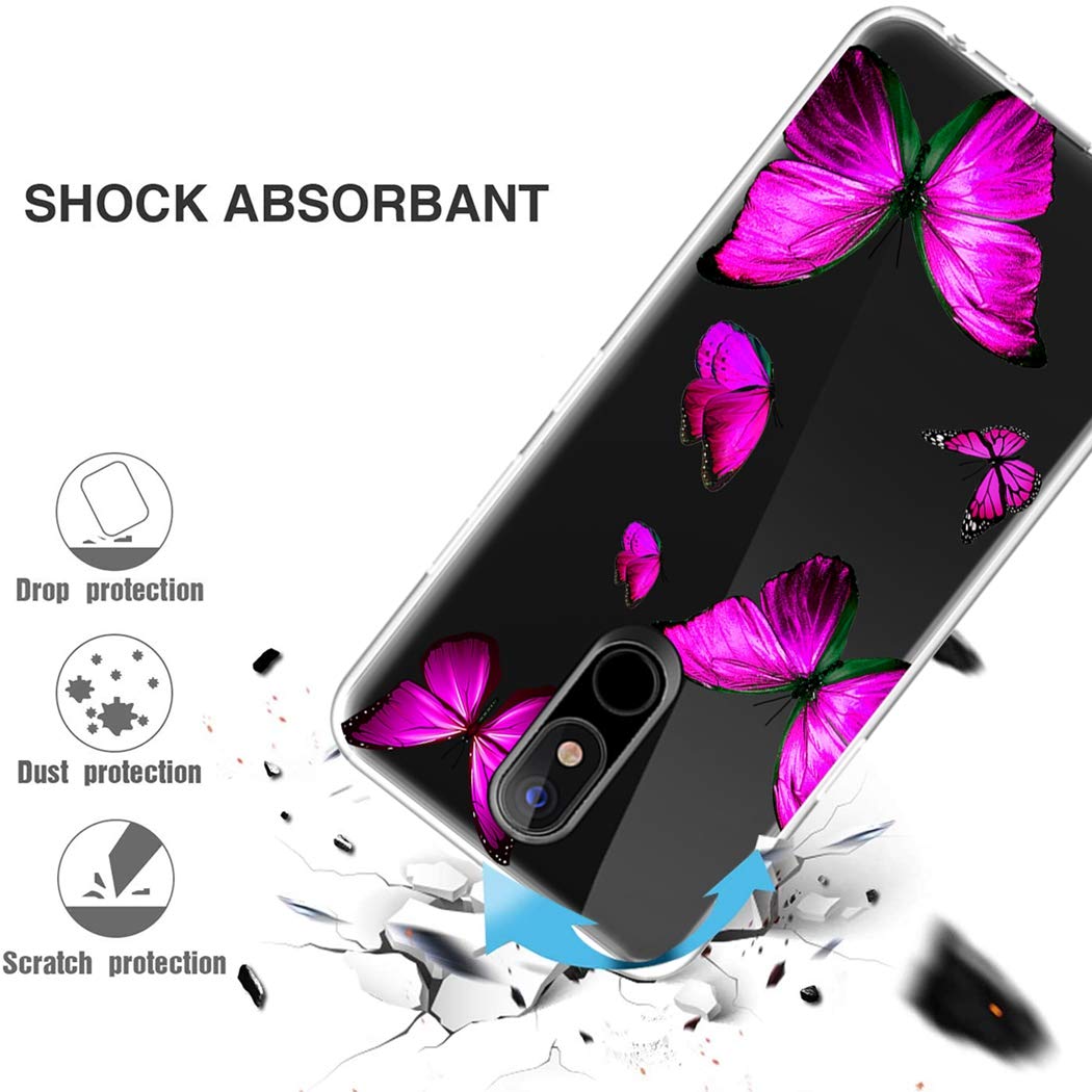 LG K40/K12 Plus/X4 2019/Solo LTE/Harmony 3/Xpression Plus 2 Clear Soft TPU Shockproof Protective Phone Case - Rose Butterfly Design for Women & Girls | Perfect for Everyday Use, Work & Travel