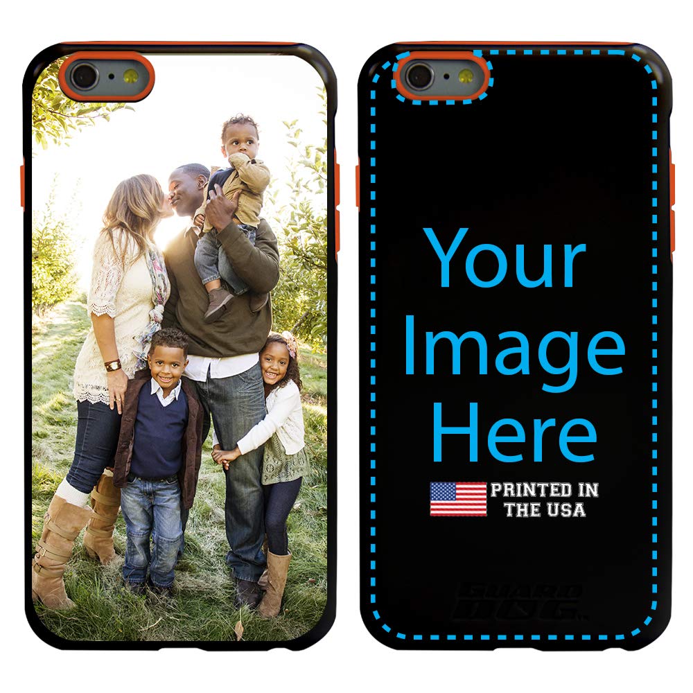 Custom iPhone 6 Plus/6s Plus Hybrid Case - Personalized Protective Phone Cover (Black, Orange) - Guard Dog Design for Work, Travel & Outdoor Activities