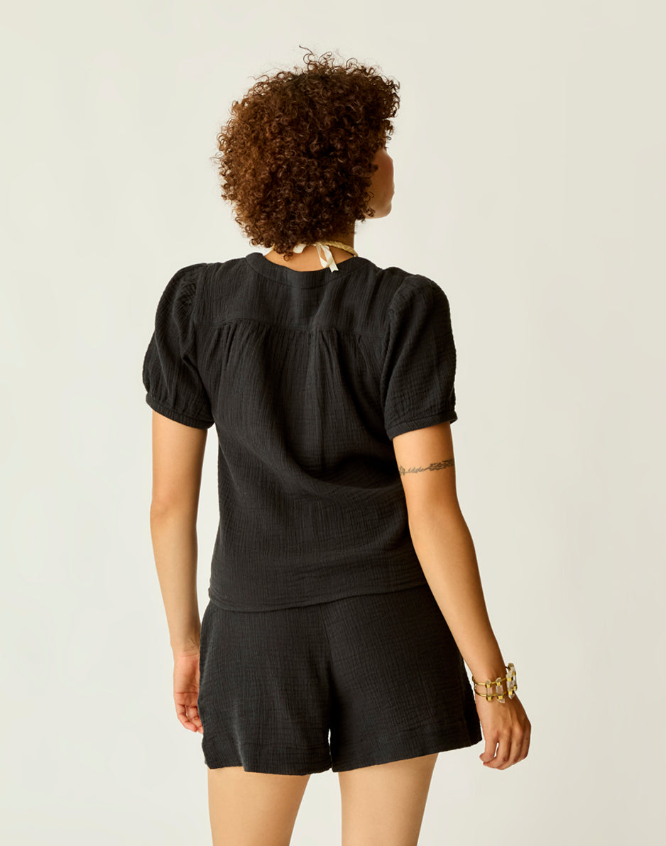 Milo Gauze Top for Women - Soft Breathable Black Blouse for Summer, Casual Wear & Boho Style Outfits