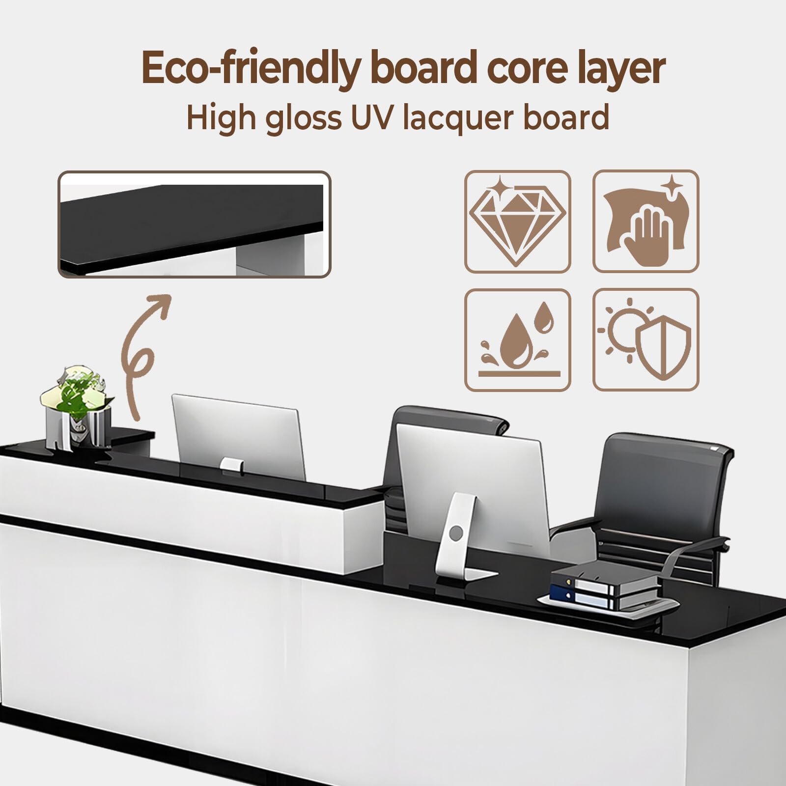 Modern Wooden Reception Desk with Counter & Lockable Storage Drawers, Office Front Desk with Keyboard Tray - 70.87