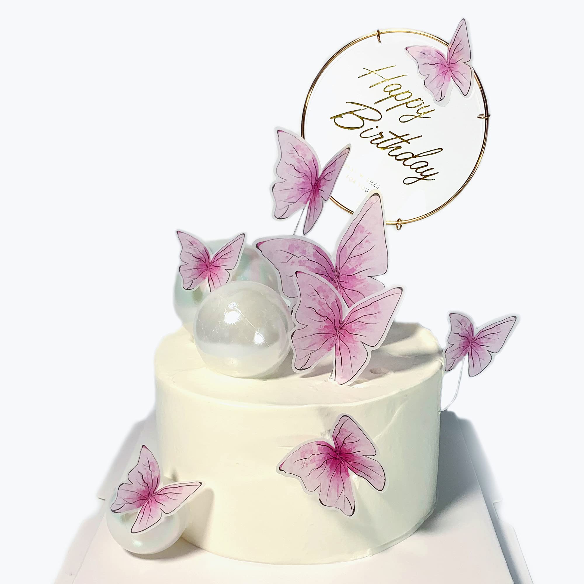 11-Piece Red Butterfly Cake Toppers Set - Gold Metal Happy Birthday Cake Decorations for Women, Girls, Kids - Perfect for Birthday Parties, Baby Showers, Weddings & Anniversary Celebrations
