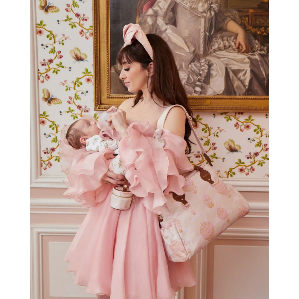 Atelier Choux Premium Baby Changing Bag - Hot Air Balloons Pink with Matching Changing Mat | Stylish Diaper Organizer for On-the-Go Parents, Travel & Nursery Essentials