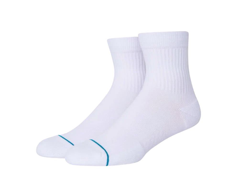 Stance Icon Quarter Socks 3-Pack - Men's Athletic Performance Socks for Running, Basketball & Workout - Breathable Cushioned Arch Support (Small, White)