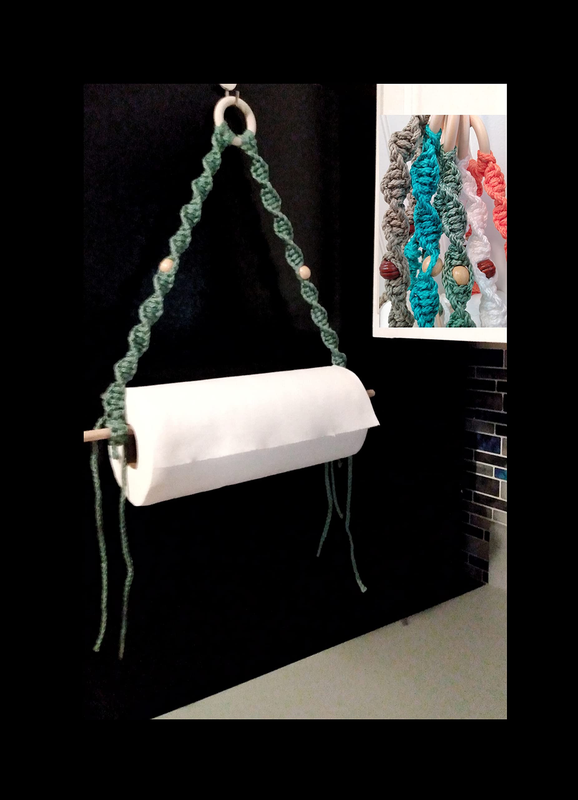 Boho Macrame Paper Towel Holder - Grey Kitchen Hanger for Home Decor