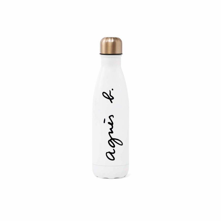 agnès b. Classic Logo Insulated Stainless Steel Water Bottle - White | Perfect for Travel, Gym & Outdoor Activities