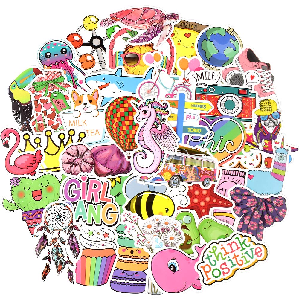 100 Pack Waterproof Cute Stickers for Hydro Flask & Water Bottles - Durable VSCO Aesthetic Decals for Girls | Perfect for School, Laptops, Journals & DIY Crafts