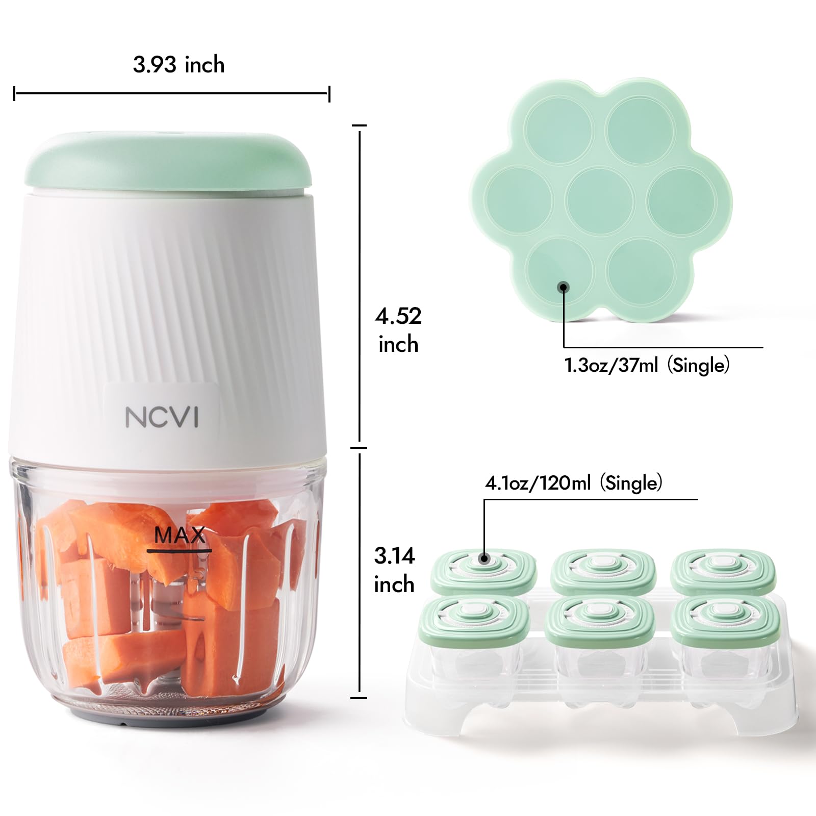 NCVI Baby Food Maker - Glass Blender with 8 Blades & Grinding Disc, Mini Food Processor Set Includes Storage Containers, Silicone Tray & Baby Utensils (Green) - Perfect for Homemade Purees & Toddler Meals