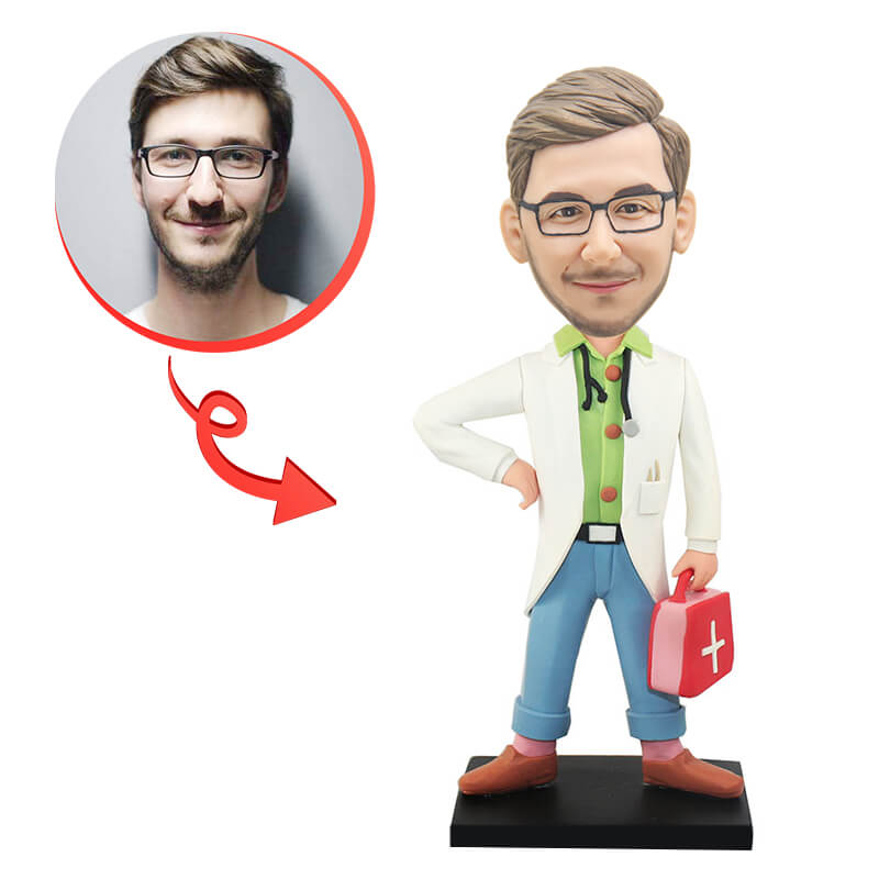 Custom Doctor Carrying Medicine Chest Bobblehead - Unique Medical Gift for Doctors, Nurses & Healthcare Professionals - Perfect for Office Desk Decor & Medical Appreciation Gifts
