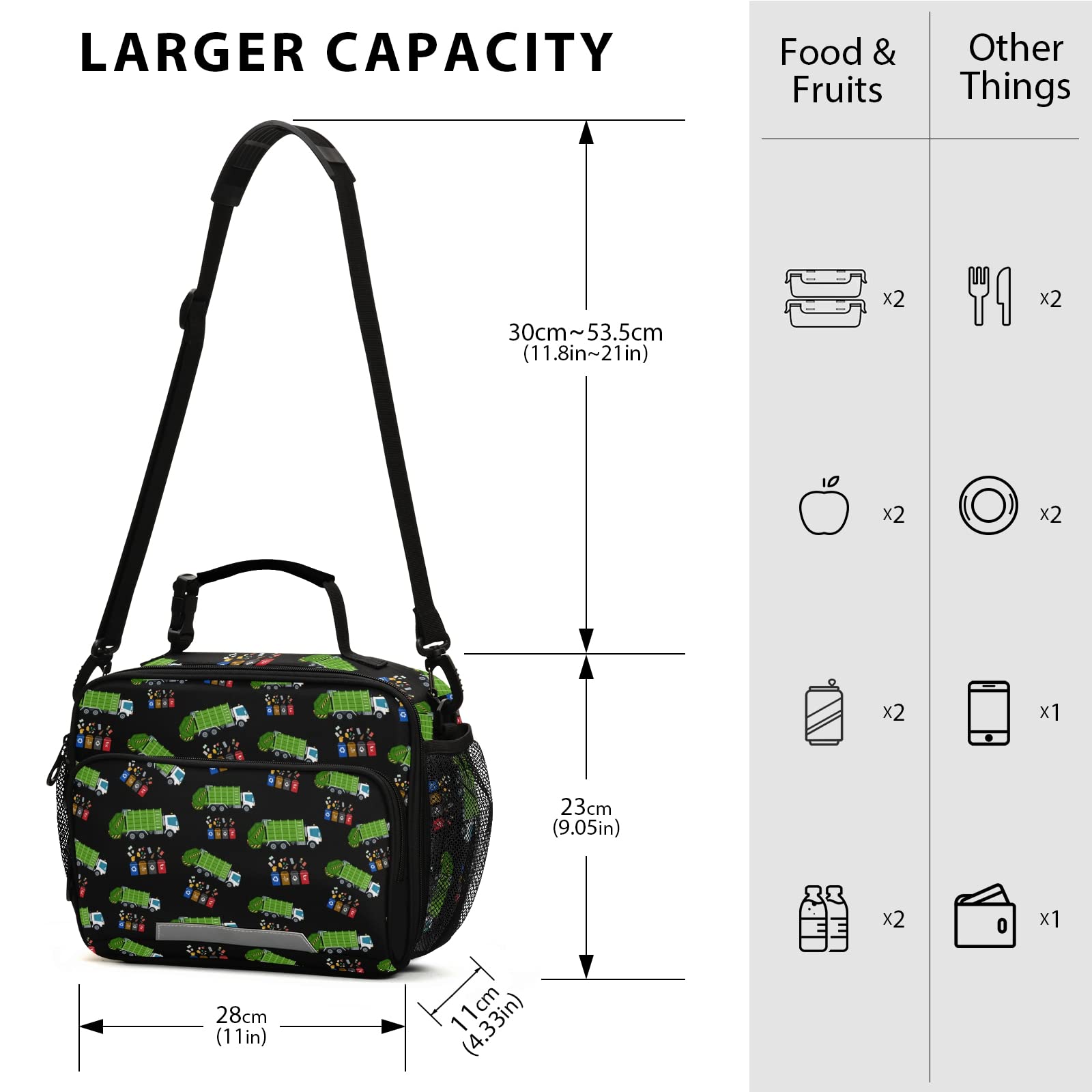 Eco-Friendly Reusable Lunch Bags for Kids - Insulated Shoulder Lunch Box for School, Work & Picnic | Garbage Truck Design Trash Recycling Theme | Durable Food Container for Boys & Girls (A-02) - Perfect for School Lunches, Office Meals & Outdoor Activities