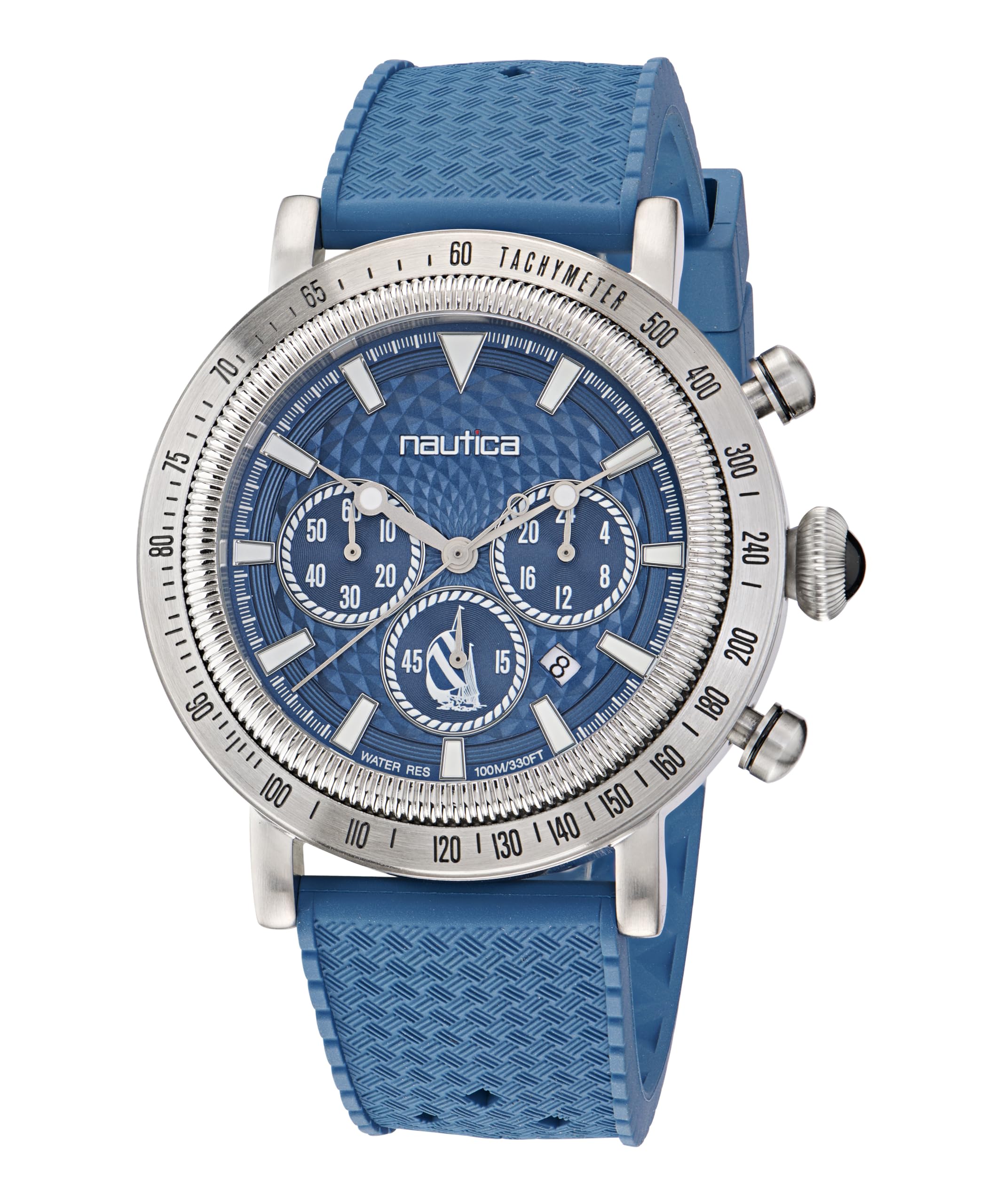 Nautica Men's NAPSPF302 Recycled Stainless Steel Bracelet & Light Blue Silicone Strap Watch - Waterproof Casual Dress Watch for Men, Perfect for Office, Outdoor & Everyday Wear