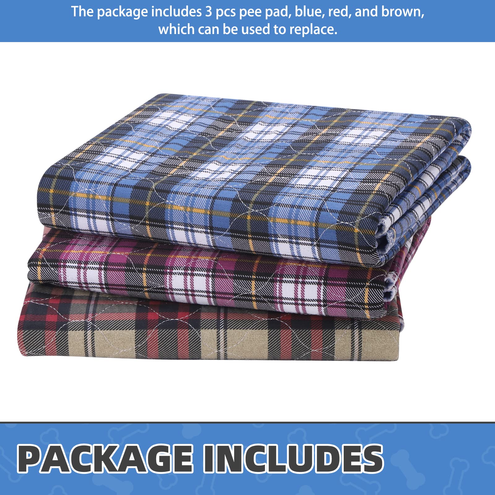 KOOLTAIL Washable & Reusable Dog Pee Pads - Waterproof Non-Slip Puppy Training Pads, Whelping Pads & Food Mat in Blue, Purple & Brown Plaid - Perfect for Housebreaking, Kennel Use & Messy Eaters