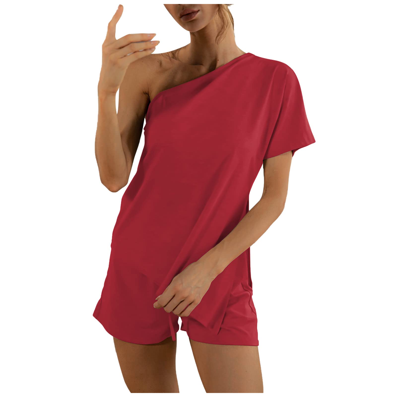 VEKDONE Women's Off Shoulder Casual Tops - Solid Color Summer Short Sleeve Shirts & Loose Two-Piece Suit Set | Trendy Outfit for Beach, Vacation, and Daily Wear