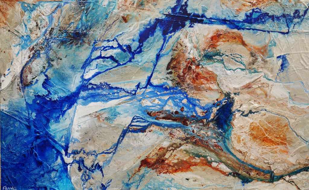 Blue Cream Textured Abstract Painting - Sapphire Rust Outback 280cm x 170cm Modern Wall Art for Living Room, Bedroom & Office Decor