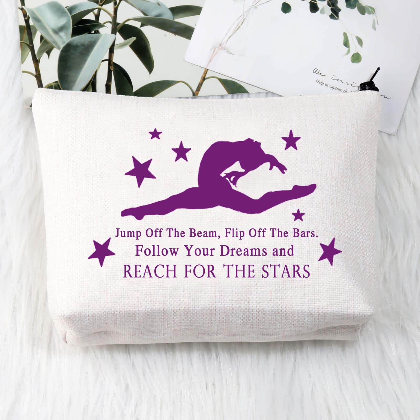 PLITI Gymnastics Makeup Bag for Women & Girls - Waterproof Cosmetic Organizer - Perfect Gymnast Inspirational Gift & Coach Present - Ideal for Competitions, Training & Travel (Jump Off The Beam Design)