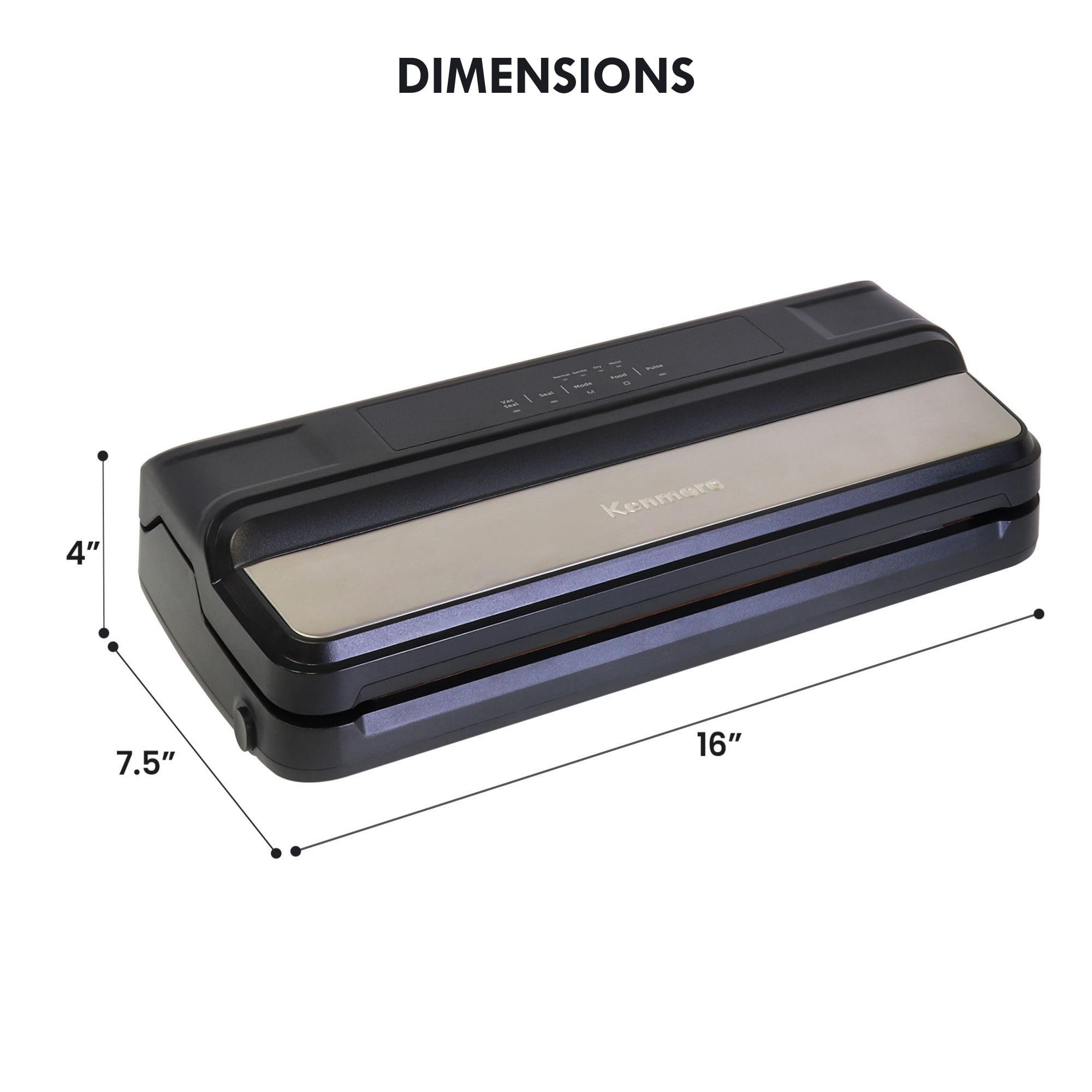 Kenmore Vacuum Sealer Machine for Food Preservation - 7 Preset Modes with 16ft Bag Roll & 10 Plastic Bags | Dry, Moist & Marinate Foods | Includes Canister Bottle Stopper | Stainless Steel Design | Perfect for Meal Prep, Sous Vide & Long-Term Food Storage