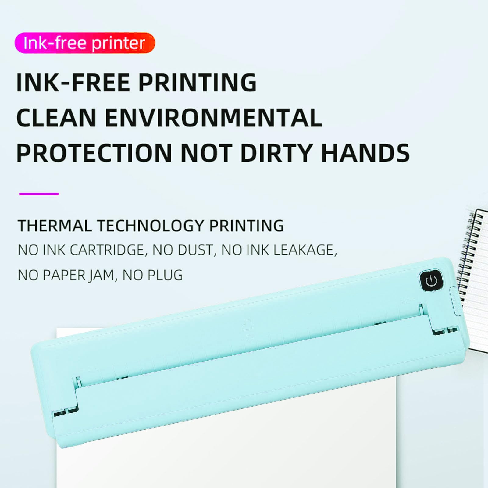 SUUNY Thermal Printer - Portable Mini Wireless A4 Printer, 200dpi Inkless Printing, USB-C Charging with Auto Shutdown | Perfect for Receipts, Labels & Home Office Use
