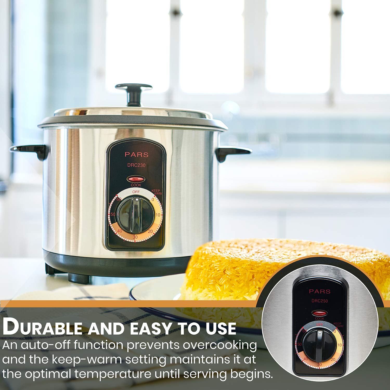 Pars Automatic Persian Rice Cooker - 15 Cup Tahdig Rice Maker for Perfect Crispy Rice Crust | Ideal for Persian Cuisine, Family Gatherings & Restaurant Use