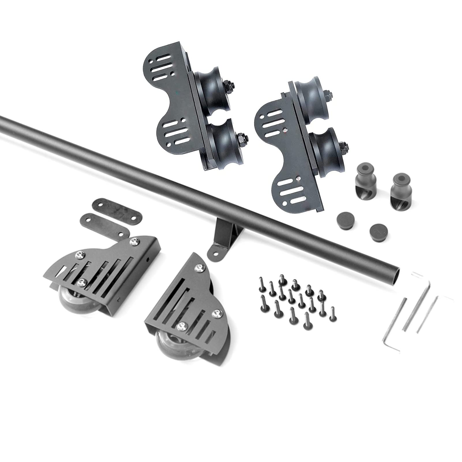 Sliding Barn Door Kit 3.3ft-20ft with Floor Roller Wheels - Heavy Duty Extension Rolling Library Rail System - Complete Hardware Set (No Ladder Included) - Retractable Round Tube Mobile Ladder Track for Loft, Home, Indoor, Bookstore, Office, Warehouse, and Garage Use