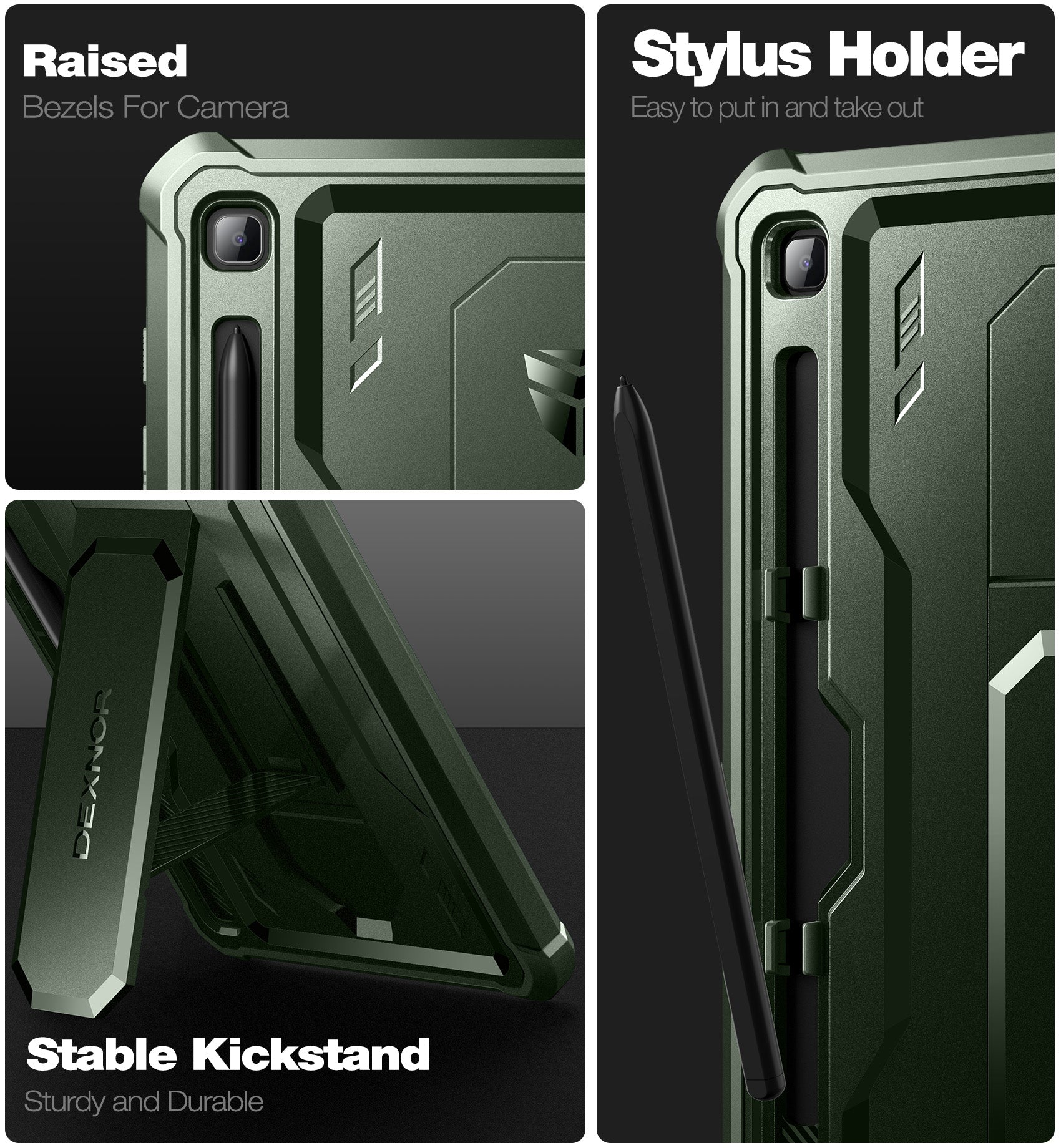 Dexnor Shockproof Rugged Case for Samsung Galaxy Tab S6 Lite 2020/2022/2024 - Heavy Duty Bumper Cover with Built-in Kickstand, Screen Protector & S Pen Holder | Perfect for Travel, Work & Outdoor Use