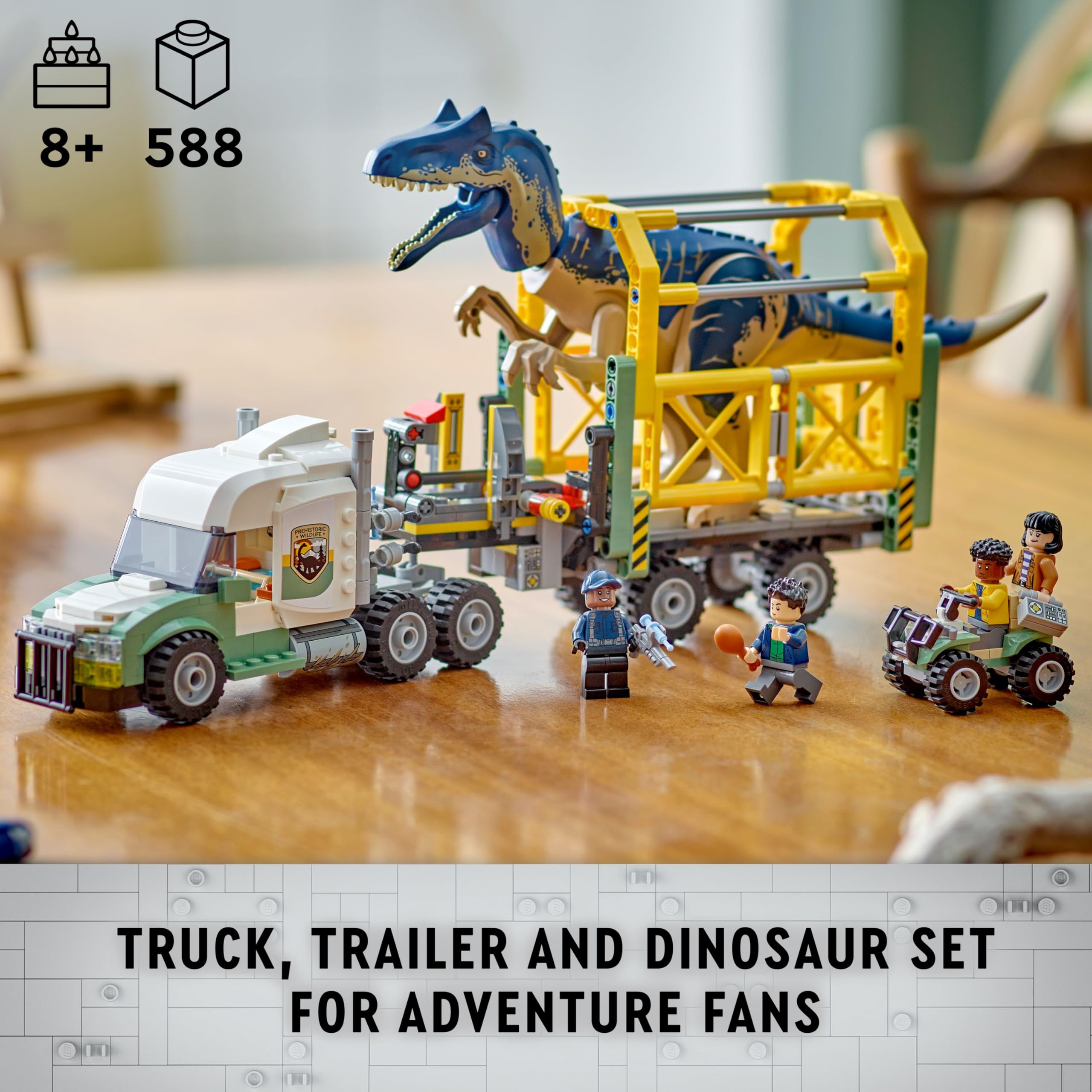 LEGO Jurassic World Allosaurus Transport Truck Toy Set with Kenji, Darius & Yaz Minifigures - Dinosaur Building Kit for Kids Ages 8+ (76966) | Creative Play, Birthday Gift & Collectible for Boys & Girls | Perfect for Jurassic World Fans & Dinosaur Lovers