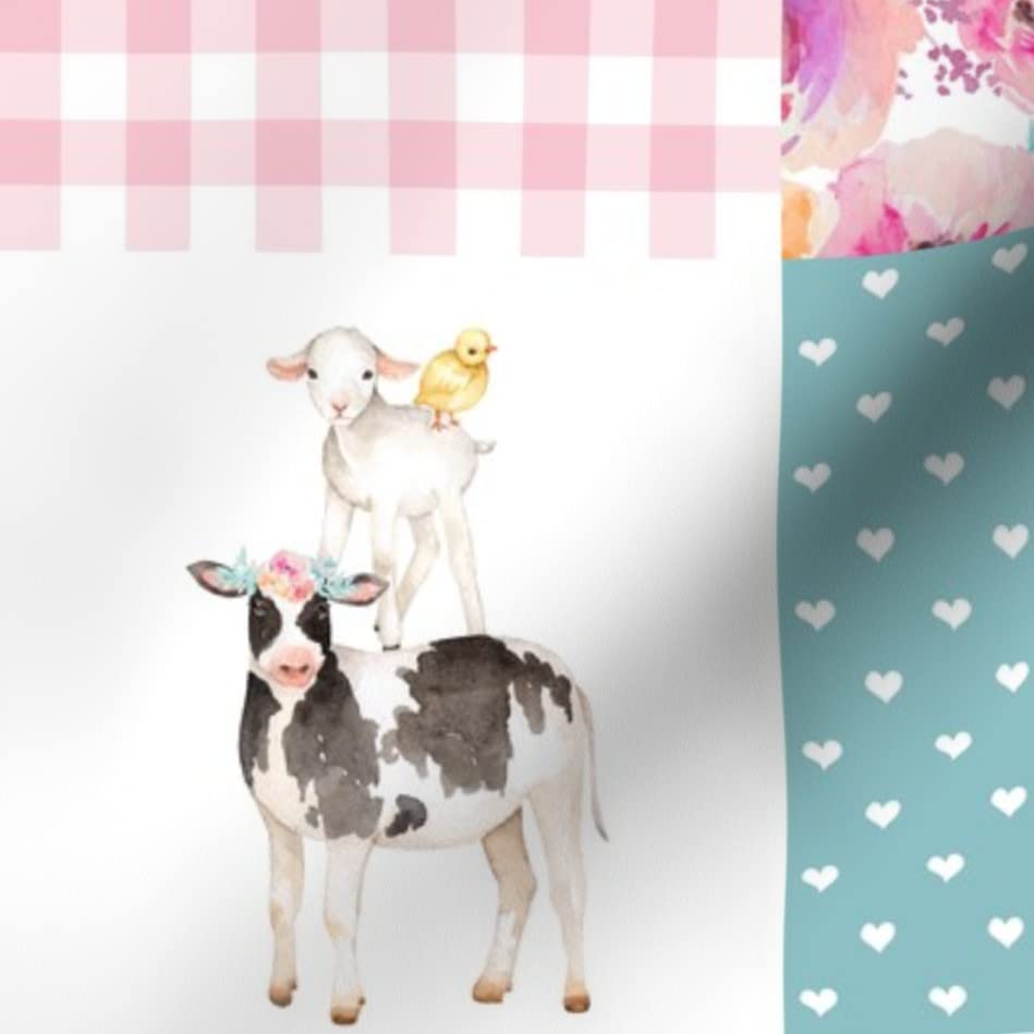 Farm Life Cows Animals Cheater Quilt Fabric - Soft Minky Printed Fabric by The Yard for Baby Blankets, Quilt Backing & Sewing Projects - Perfect for Nursery Decor, DIY Baby Gifts & Plush Toys