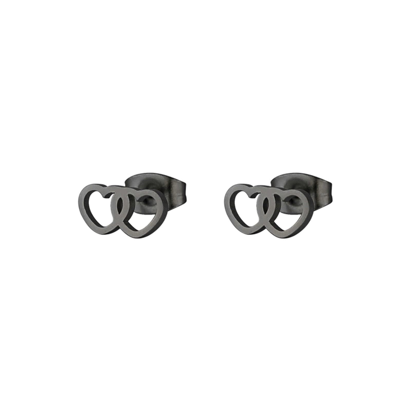 Titanium Stud Earrings for Women - 3 Pairs Silver Black Gold Double Hollow Heart Earrings | Hypoallergenic, Lightweight Jewelry for Everyday Wear, Gift Giving & Special Occasions