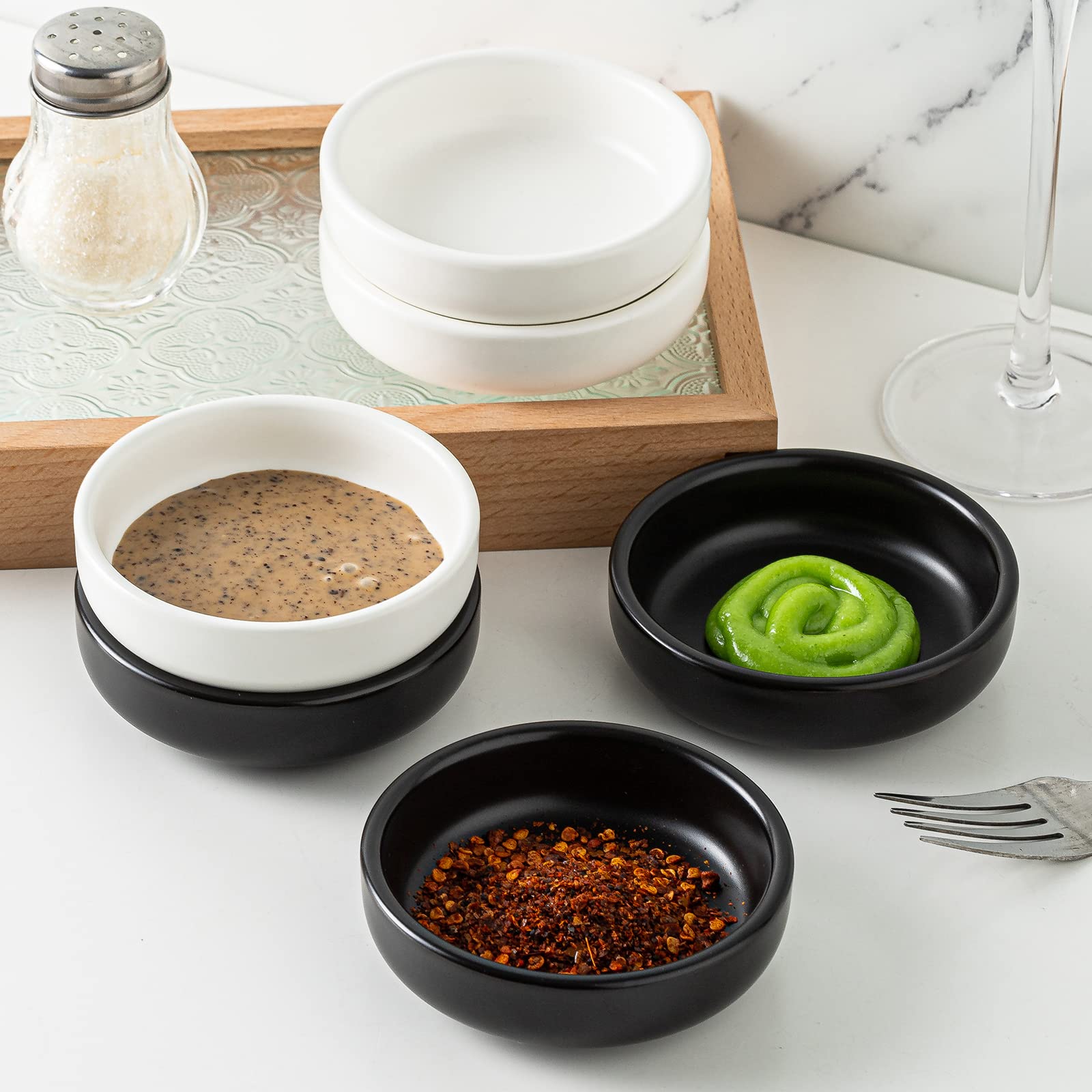 Premium Ceramic Dipping Bowls Set of 6 (2 oz) - Small Sauce Dishes for Soy Sauce, Condiments, BBQ, Sushi & Appetizers - Elegant Black Side Dish Bowls for Restaurants, Dinner Parties & Home Entertaining