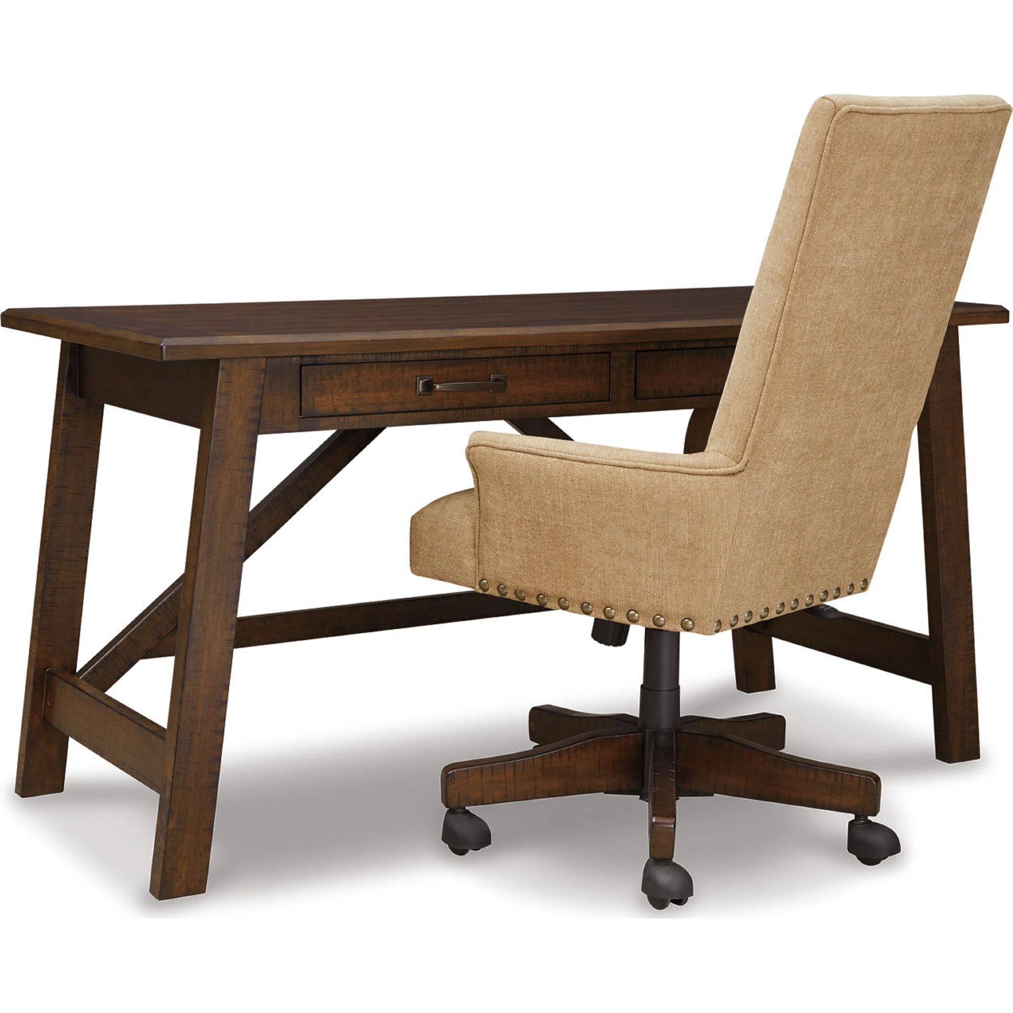 Baldridge Desk in Rustic Brown - Solid Wood Home Office Desk for Study & Work - Perfect for Home Office, Study Room & Workspace