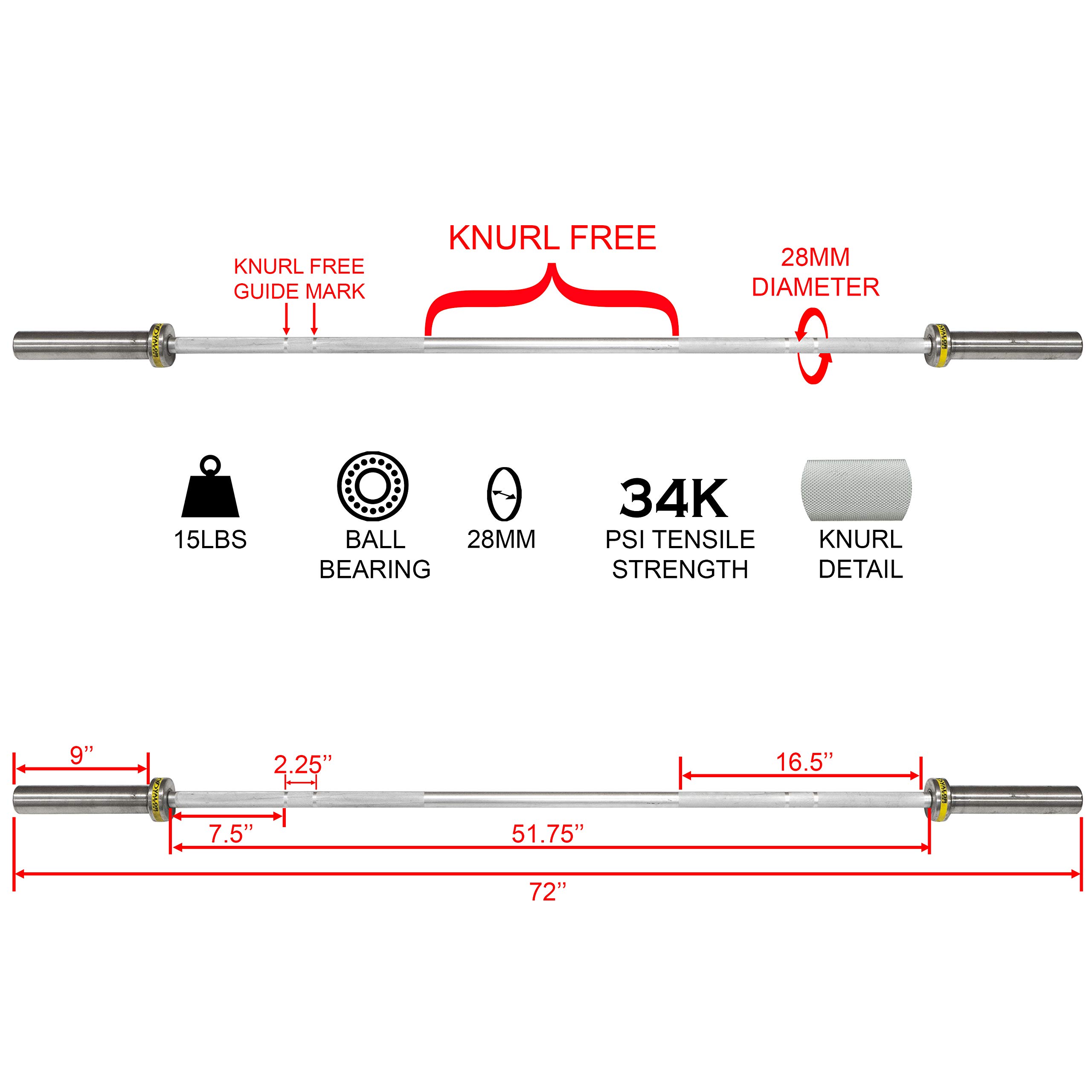 Valor Fitness OB-72T 6-Foot Olympic Training Barbell - 15lb Aluminum Technique Bar for Bench Press, Powerlifting & Weight Training | Perfect for Home Gyms, CrossFit & Strength Workouts
