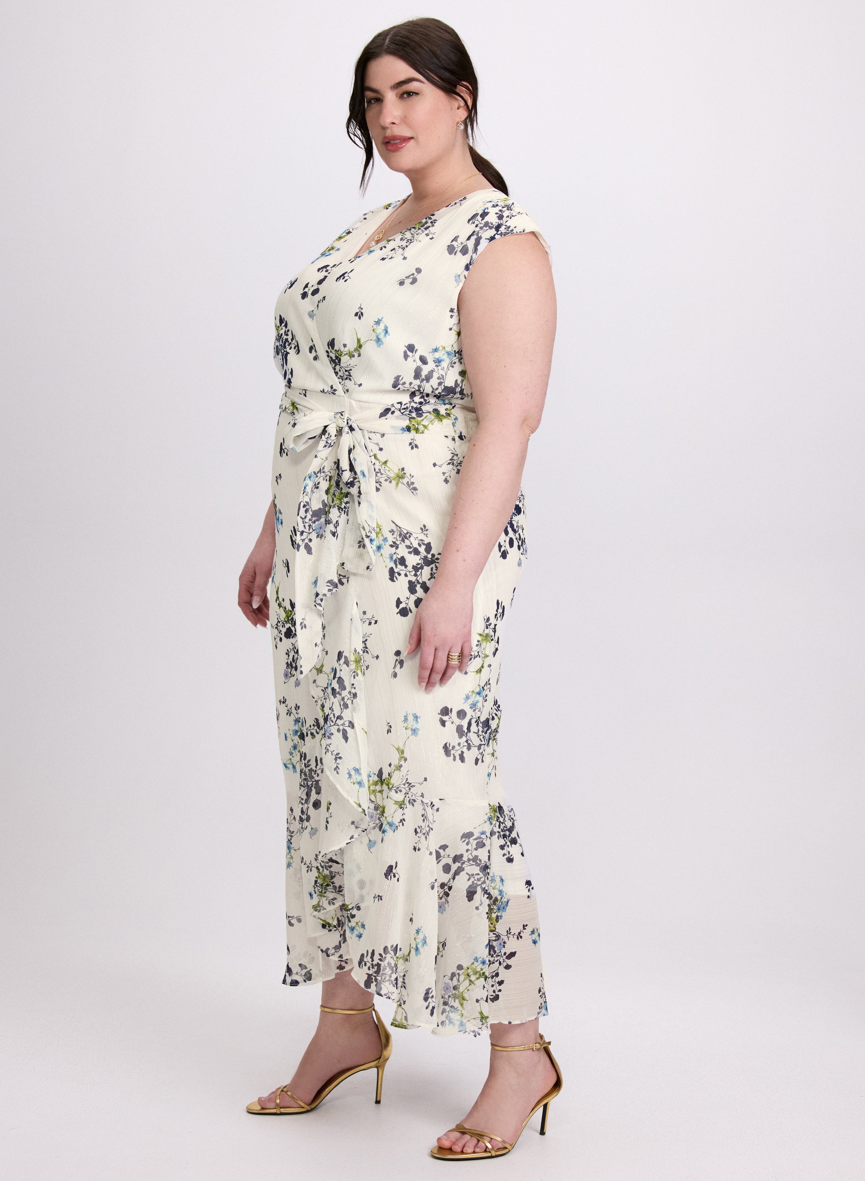 Floral Ruffle Hem Dress - Women's Summer Boho Maxi Dress with Flowy Ruffles | Perfect for Beach Vacations, Date Nights & Outdoor Weddings