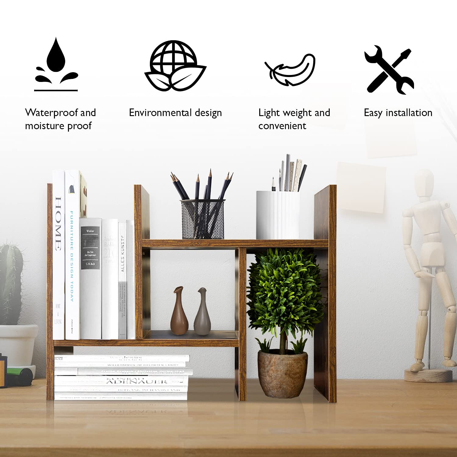 Adjustable Wood Desk Shelf Organizer - Multipurpose Desktop Storage for Office & Home - Mini Bookcase & Display Rack - Perfect for Workspace Organization, Book Display, and Home Decor