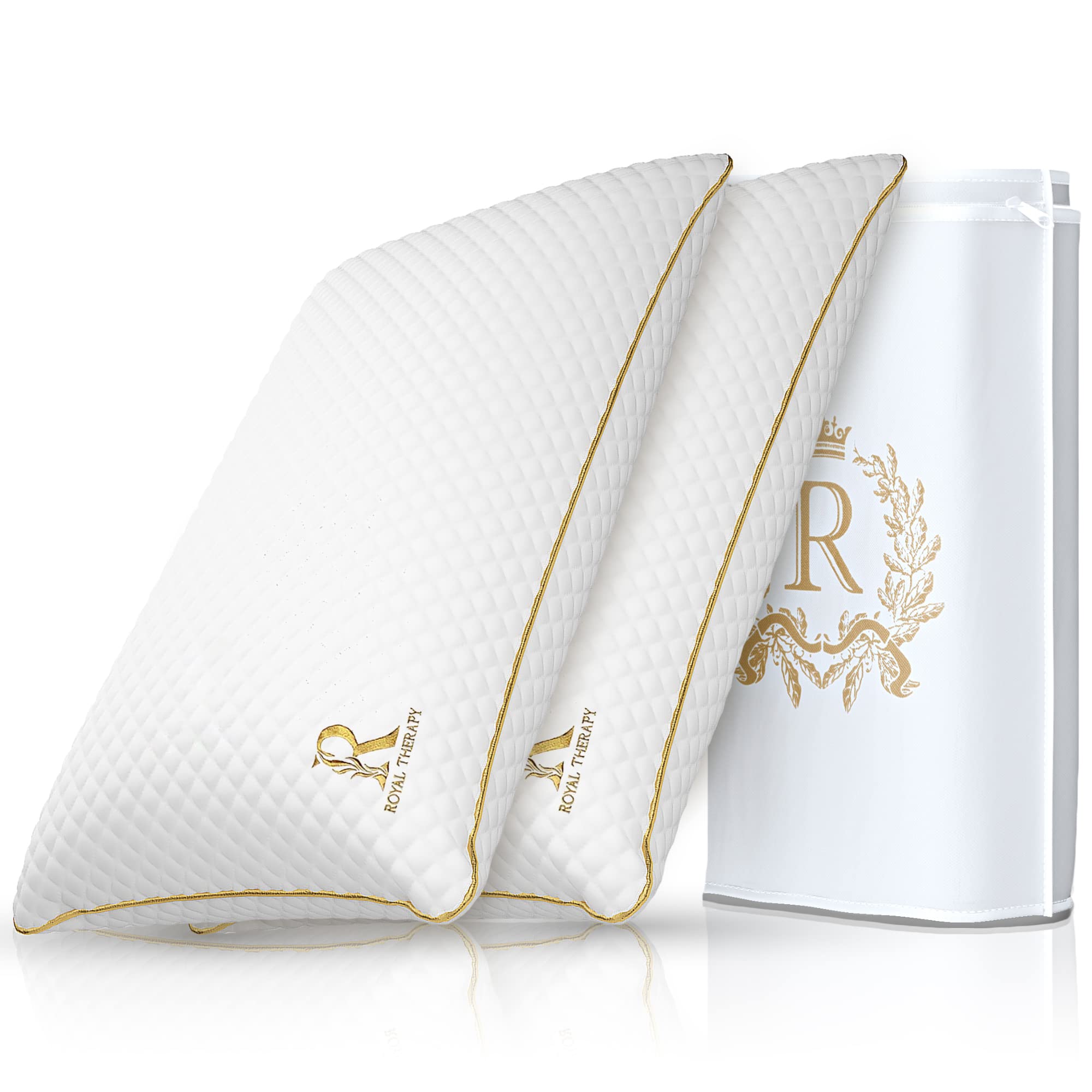 Royal Therapy 2-Pack Queen Memory Foam Pillows for Neck Pain Relief - Adjustable Firm Bamboo Pillow Set for Side & Back Sleepers - Bed Pillows for Adults with Cooling Comfort - Perfect for Home, Hotel & Travel Use