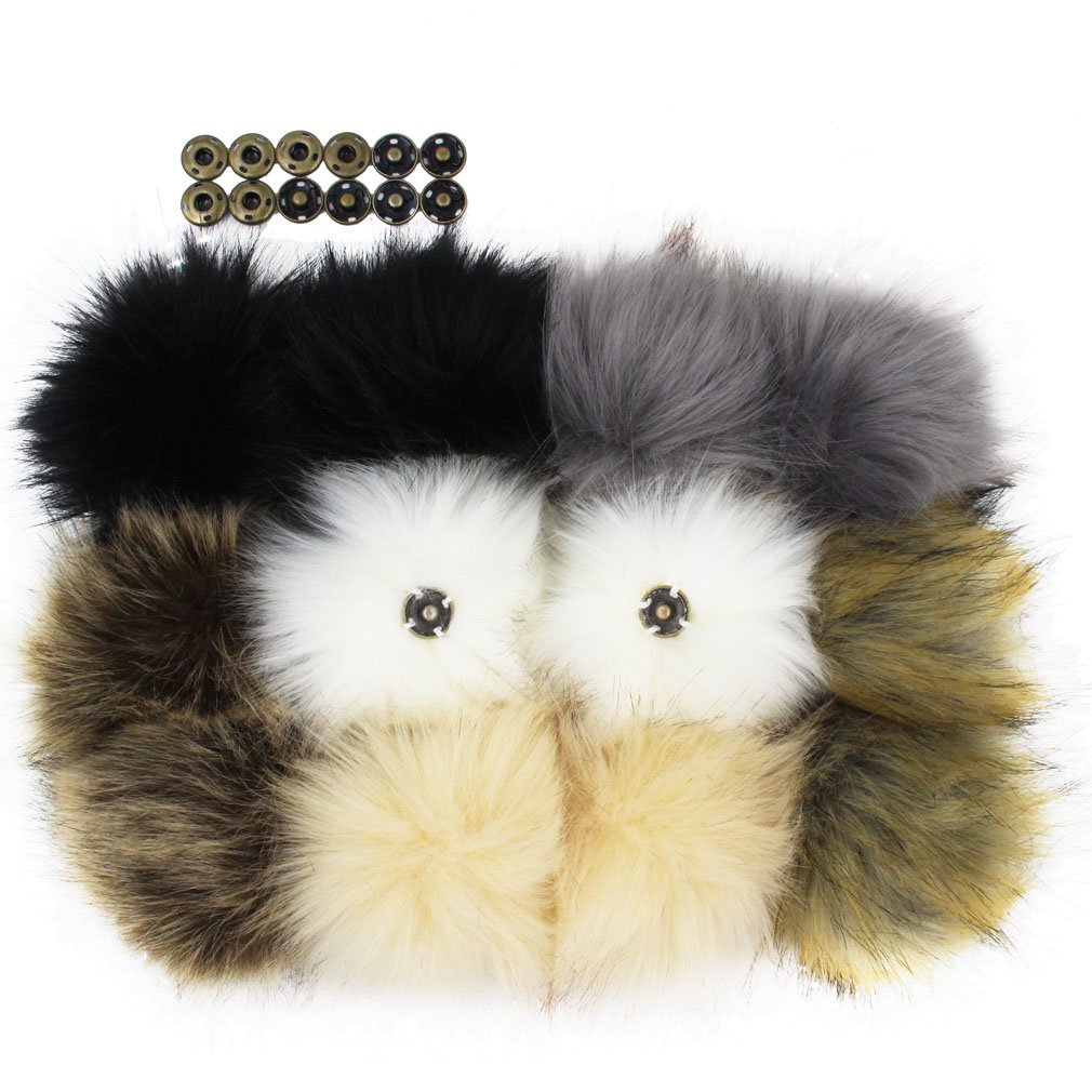 12pcs DIY Knitting Hat Accessories - Faux Fur Pom Poms with Snap Buttons for Winter Hats, Scarves & Crafts | Perfect for Handmade Gifts & Cold Weather Fashion