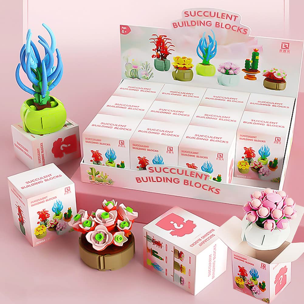 Succulents Figurine Blind Box - Collectible Art Series Building Blocks, Random Flower Brick Toys Compatible with Lego | Perfect Gift for Kids & Adults, Birthday Party Favors, Home Decor & Creative Play