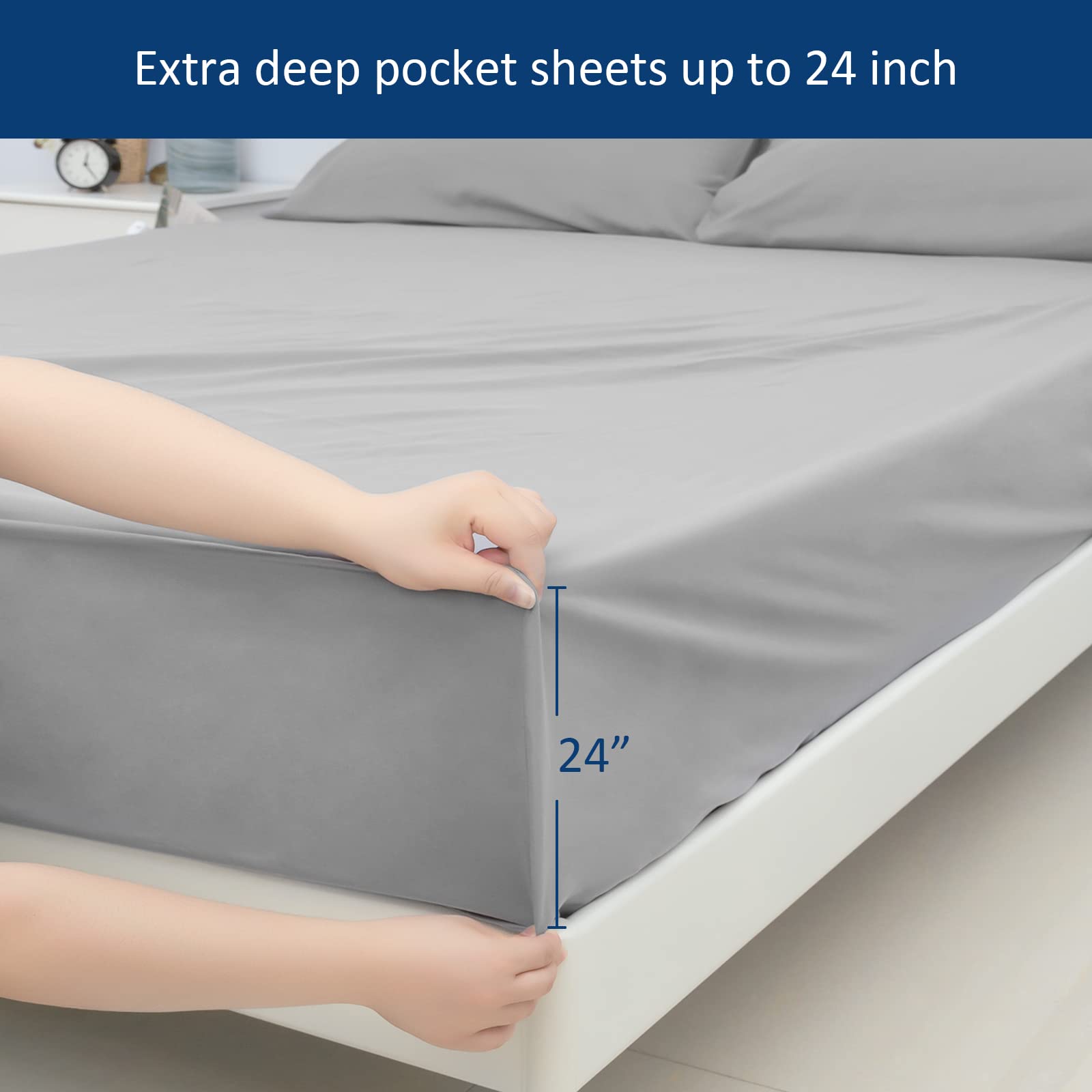 Deep Pocket Queen Mattress Pad & 3-Piece Sheet Set - Extra Thick Quilted Mattress Topper & Air Mattress Cover with Side Pockets (Fits 16-24