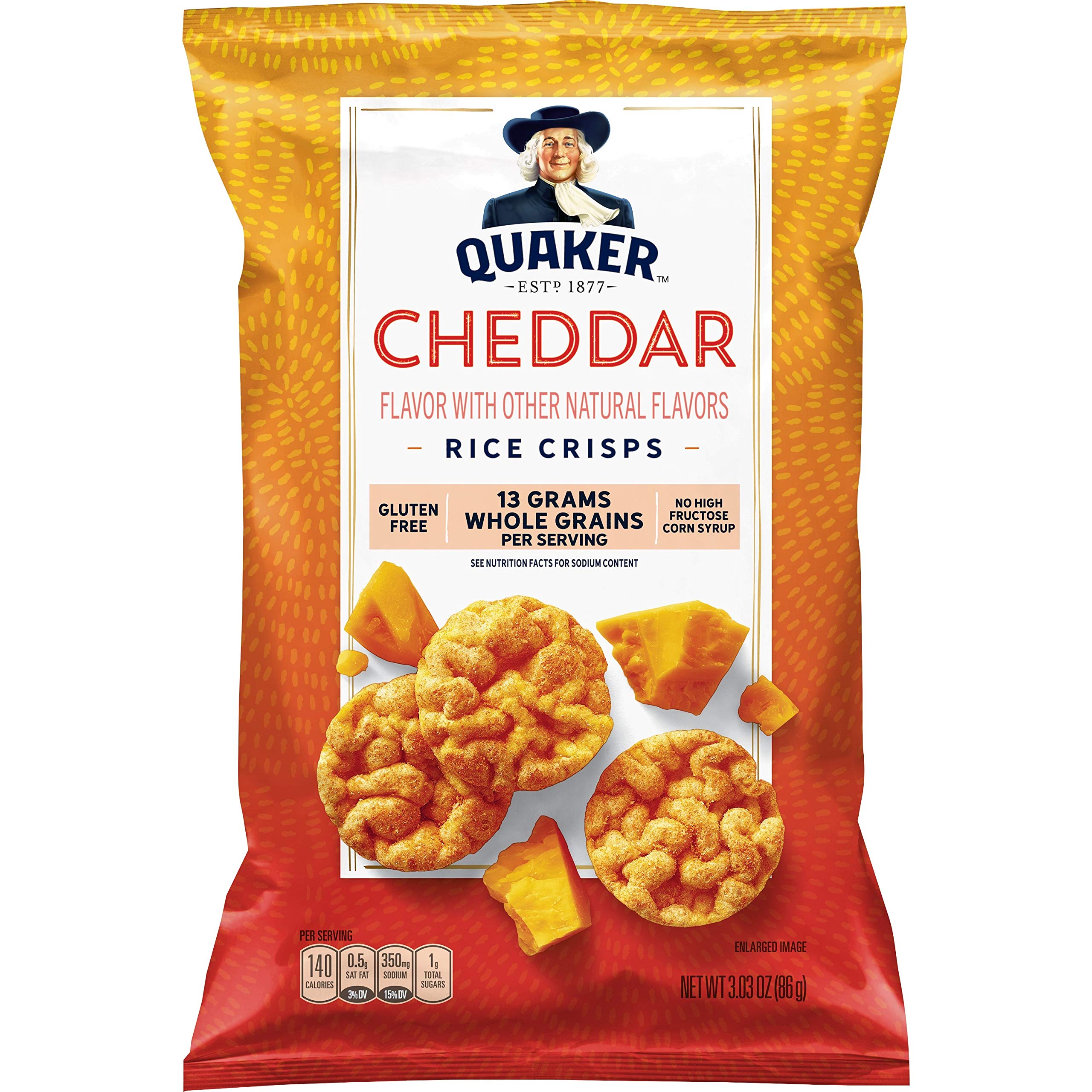Quaker Popped Cheddar Cheese Rice Snacks - 3.03oz (Pack of 1) - Gluten Free, Crunchy Rice Cakes - Perfect for School Lunches, Office Snacks & On-the-Go Healthy Eating