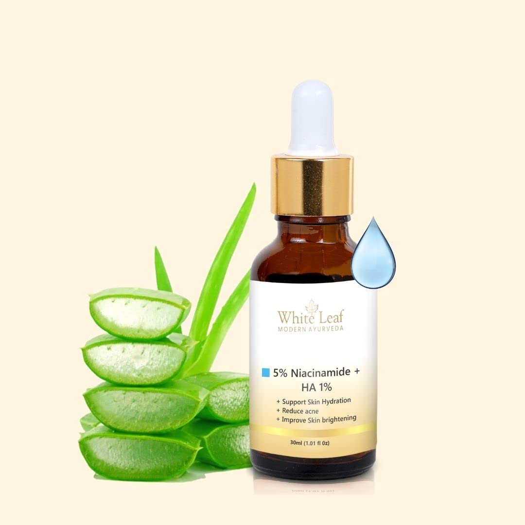 White Leaf 5% Niacinamide + 1% Hyaluronic Acid Face Serum (30ml) - Skin Clarifying Anti-Acne Treatment for Pimple Prone & Oily Skin | Brightening, Hydrating & Blemish Control | Day & Night Skincare Routine