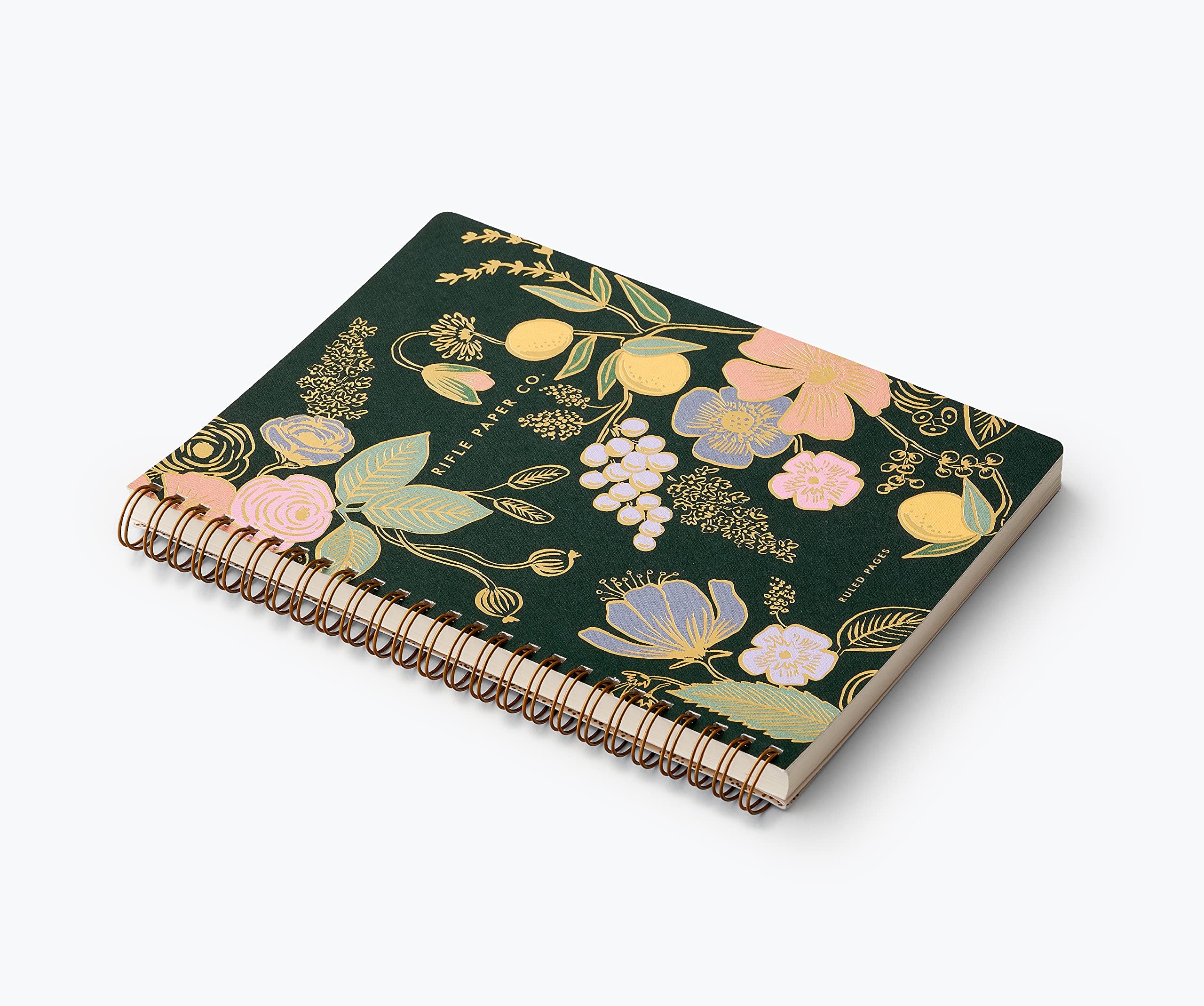 RIFLE PAPER CO. Colette Spiral Notebook - 150 Lined Pages with Inner Pocket, Gold Foil Cover (8.25