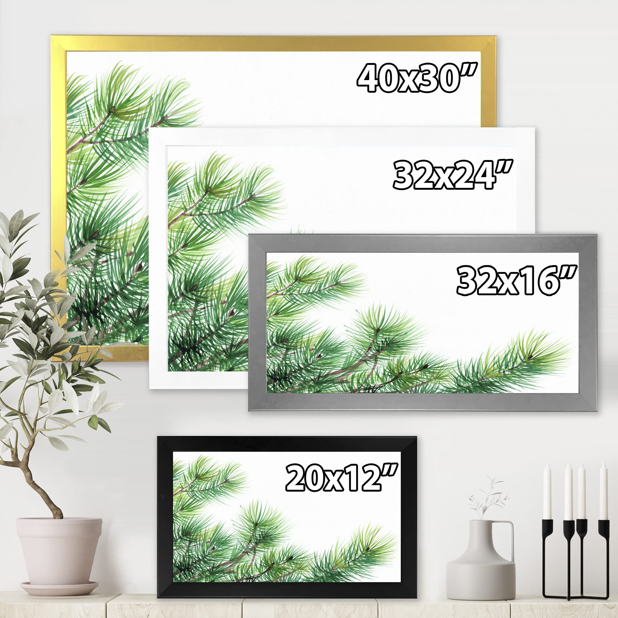 DesignQ Pine Tree Branches Traditional Framed Wall Art - Nature Inspired Home Decor for Living Room, Bedroom & Office - Perfect for Rustic, Farmhouse & Modern Interior Design Styles