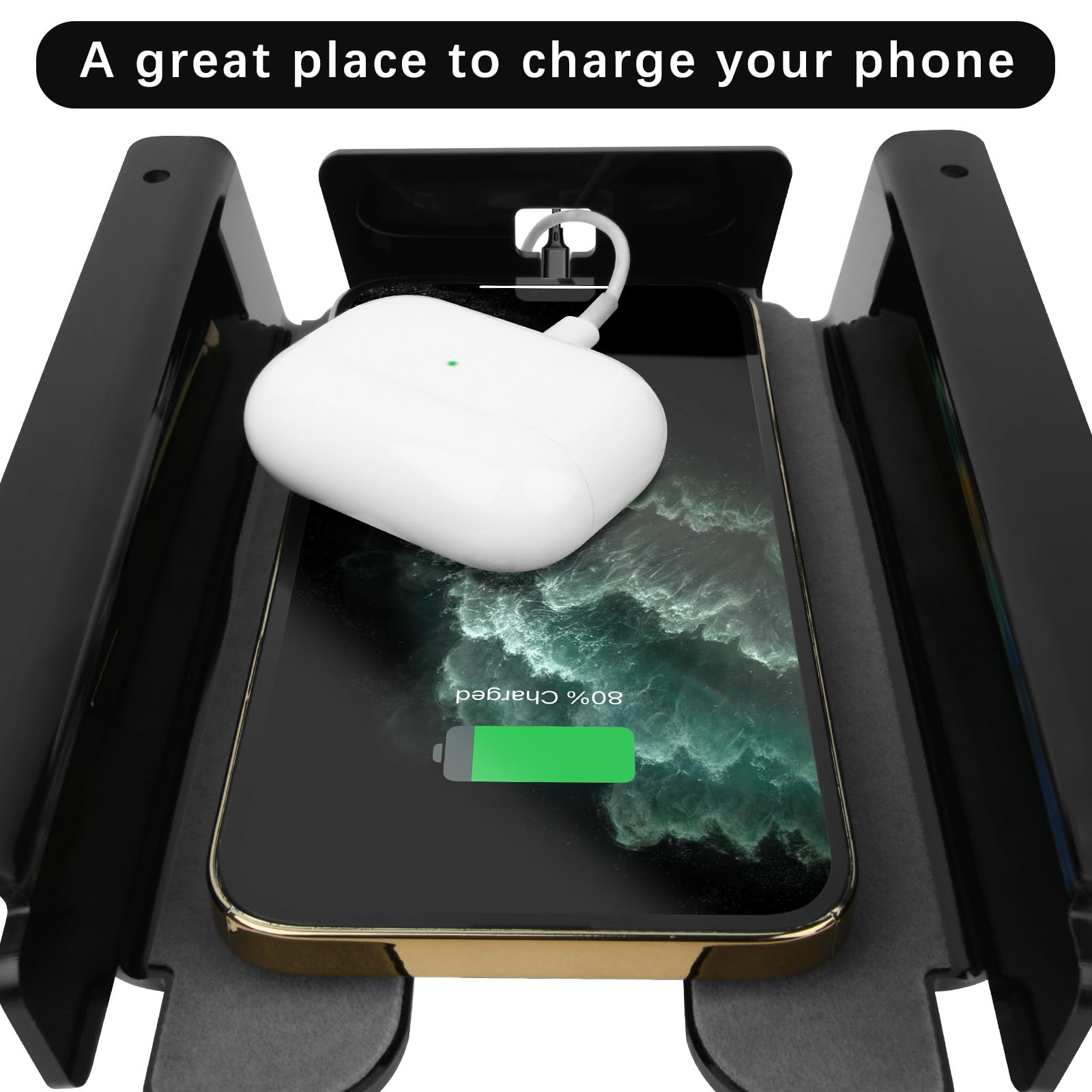 Under Desk Storage Shelf for Phone - Acrylic Under Desk Mount Phone Holder for Office & Workstations - Hidden Space-Saving Smartphone Organizer - Black - Perfect for Home Office & Workspace Organization